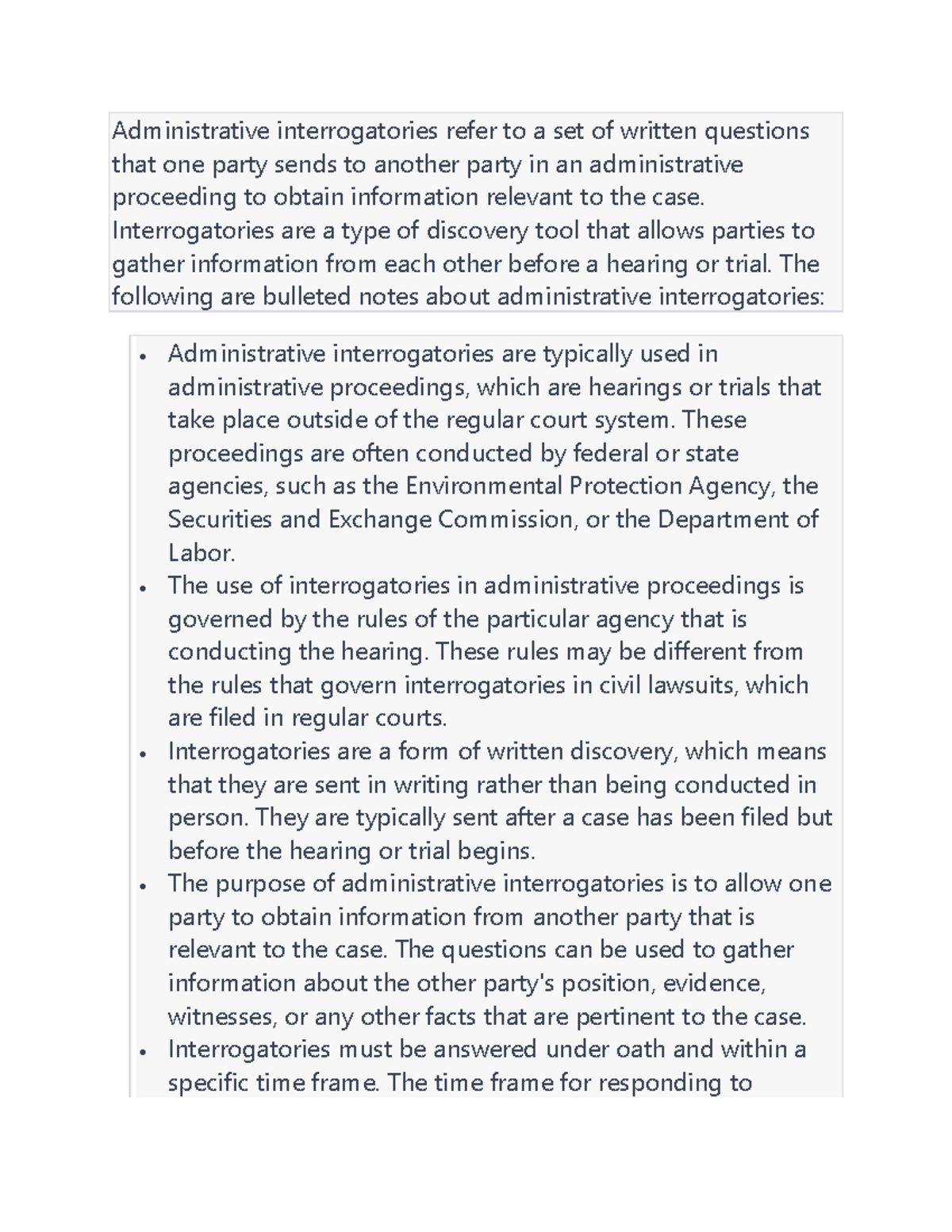 Interrogatories Notes Administrative interrogatories refer to a set