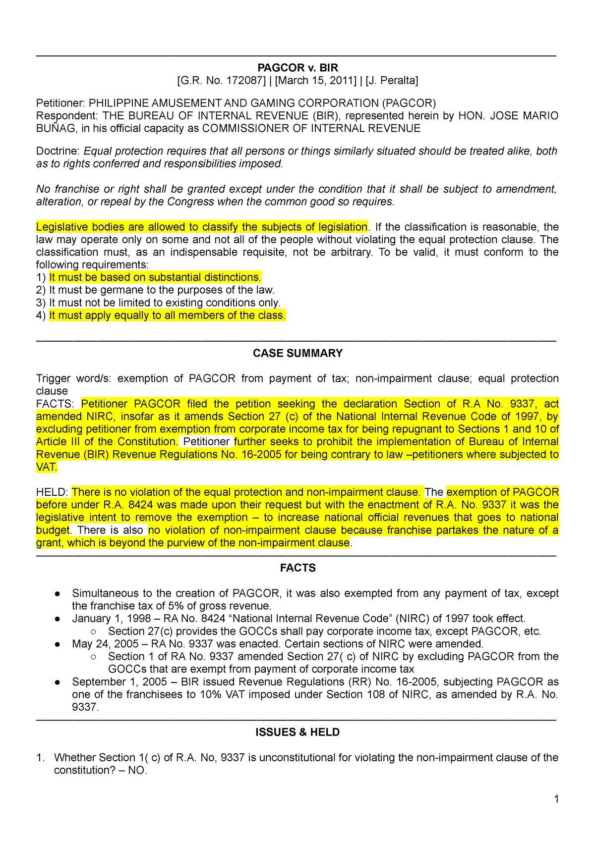 5 Pagcor V. BIR - Digest Of Case Assigned - - Studocu