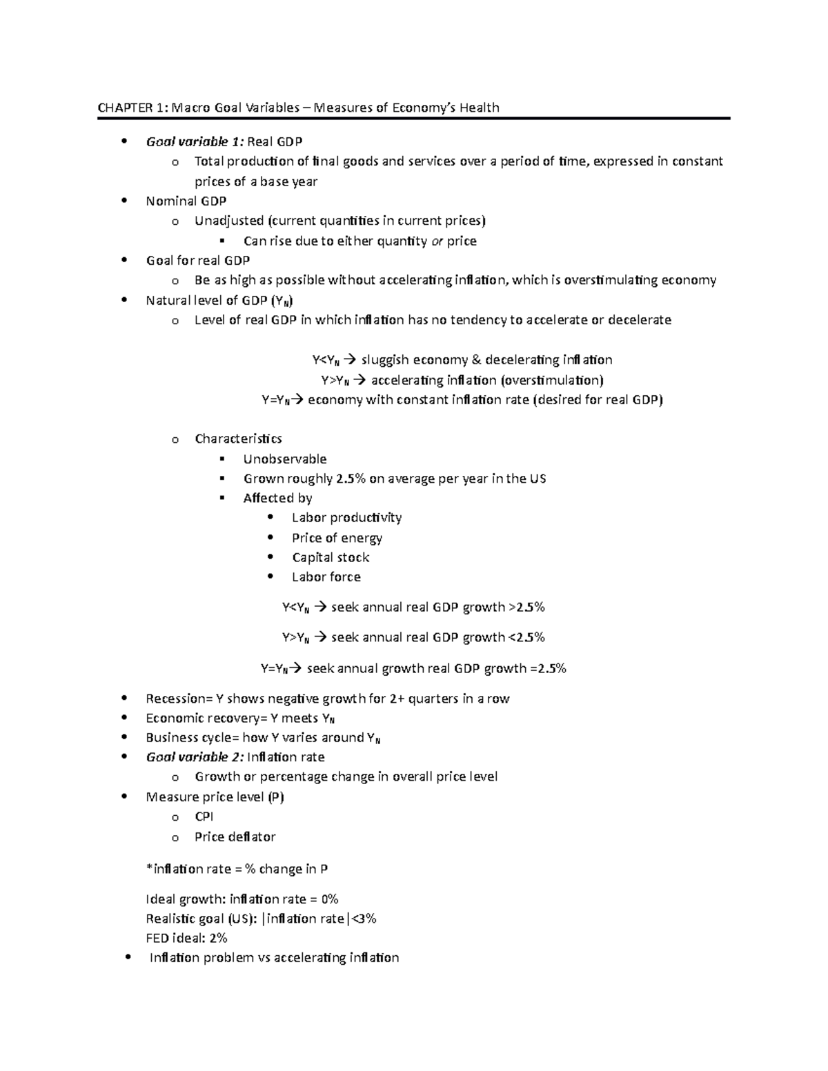 ECN Exam 1 - Lecture notes 1-9 - CHAPTER 1: Macro Goal Variables ...