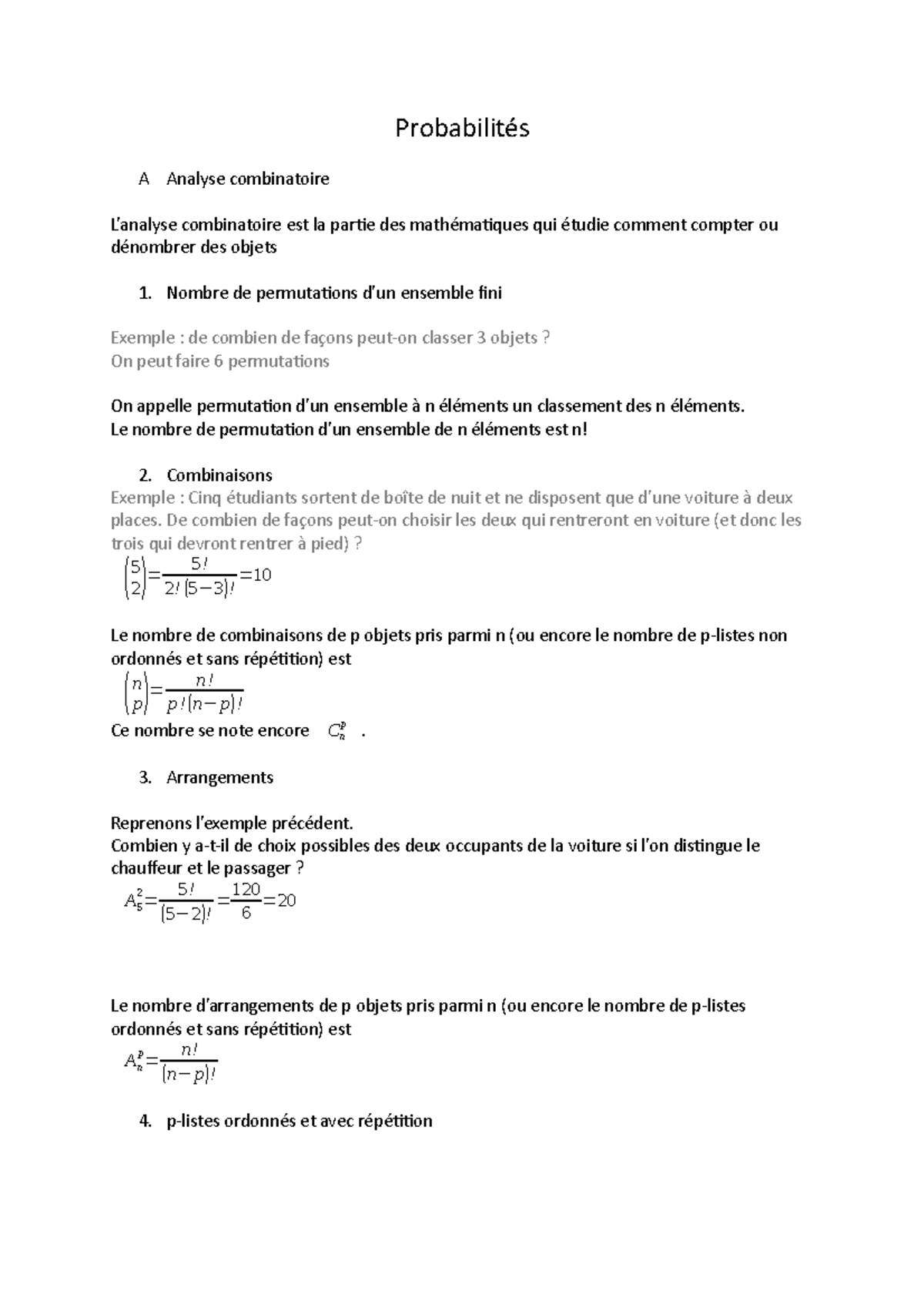 Mathématique Probabilités - Probabilités A Analyse Combinatoire L ...