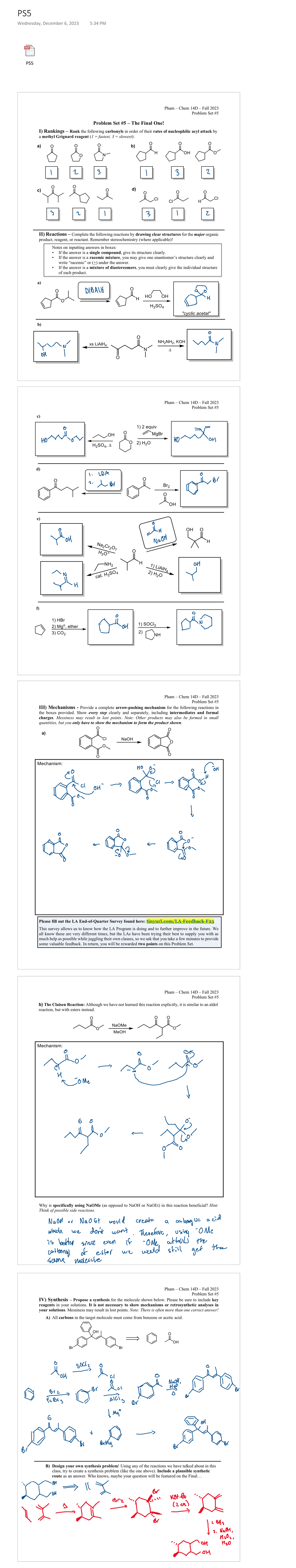 PS5 - Chem 14D - PS PS Wednesday, December 6, 2023 5:34 PM - Studocu