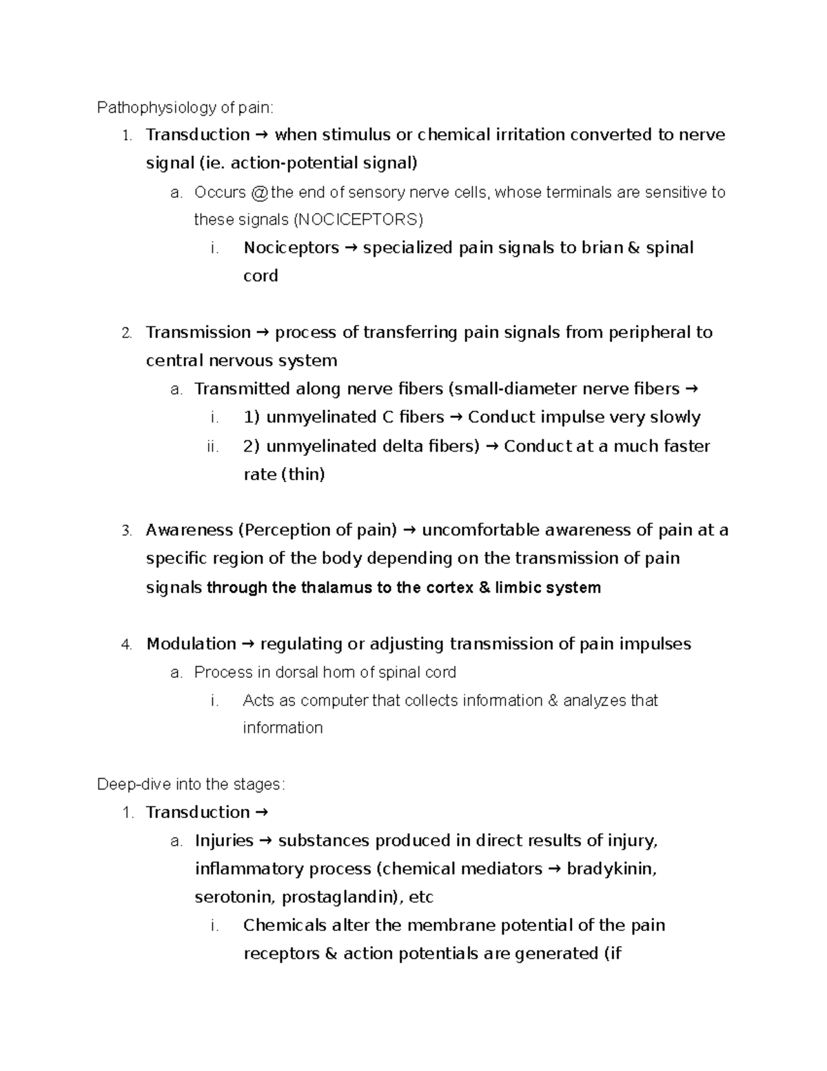 Class 8 Acute & Chronic pain - Pathophysiology of pain: 1. Transduction ...