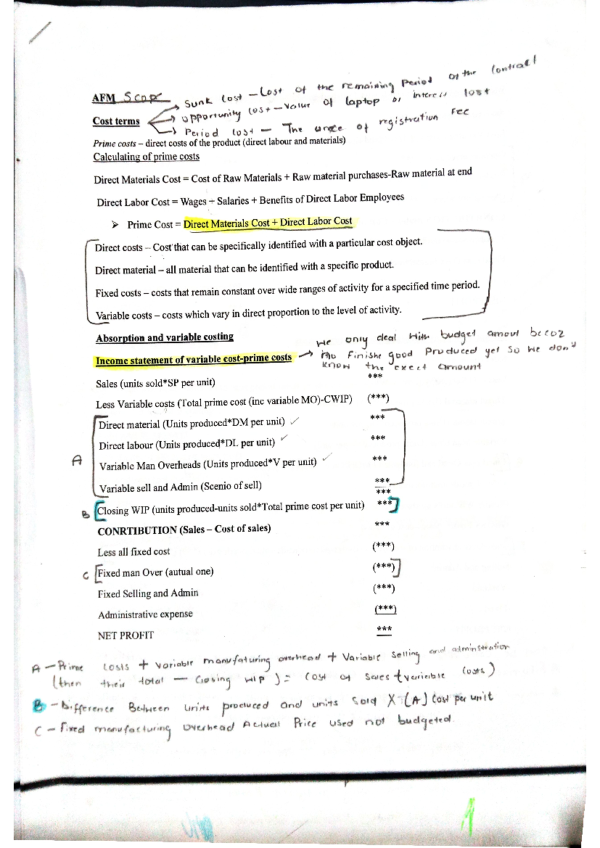 Cost terms - Summary Financial Management 2A - AFM 211E - Studocu