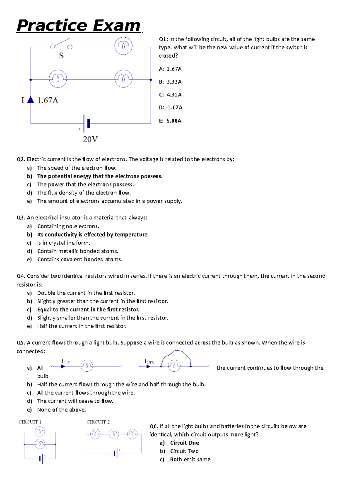 Sample/practice exam 2015, questions - Practice Exam Q1: In the ...