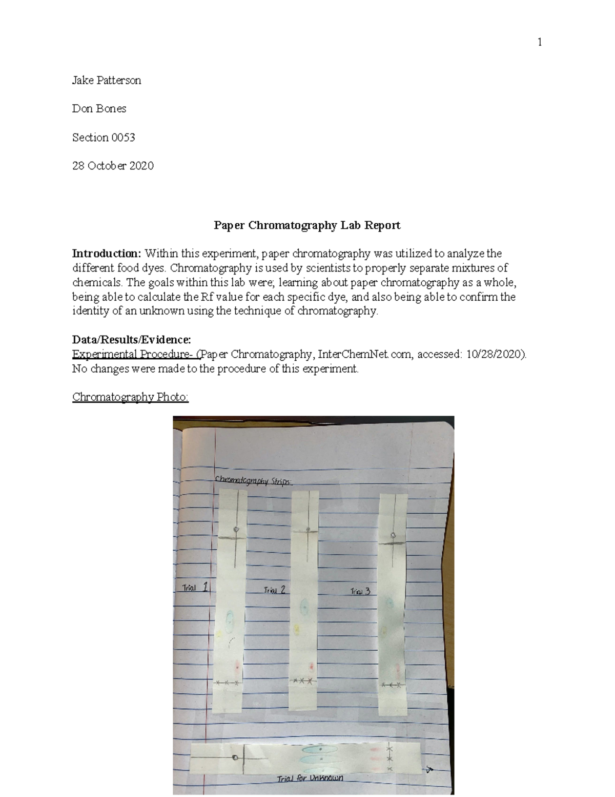 chromatography lab report hypothesis