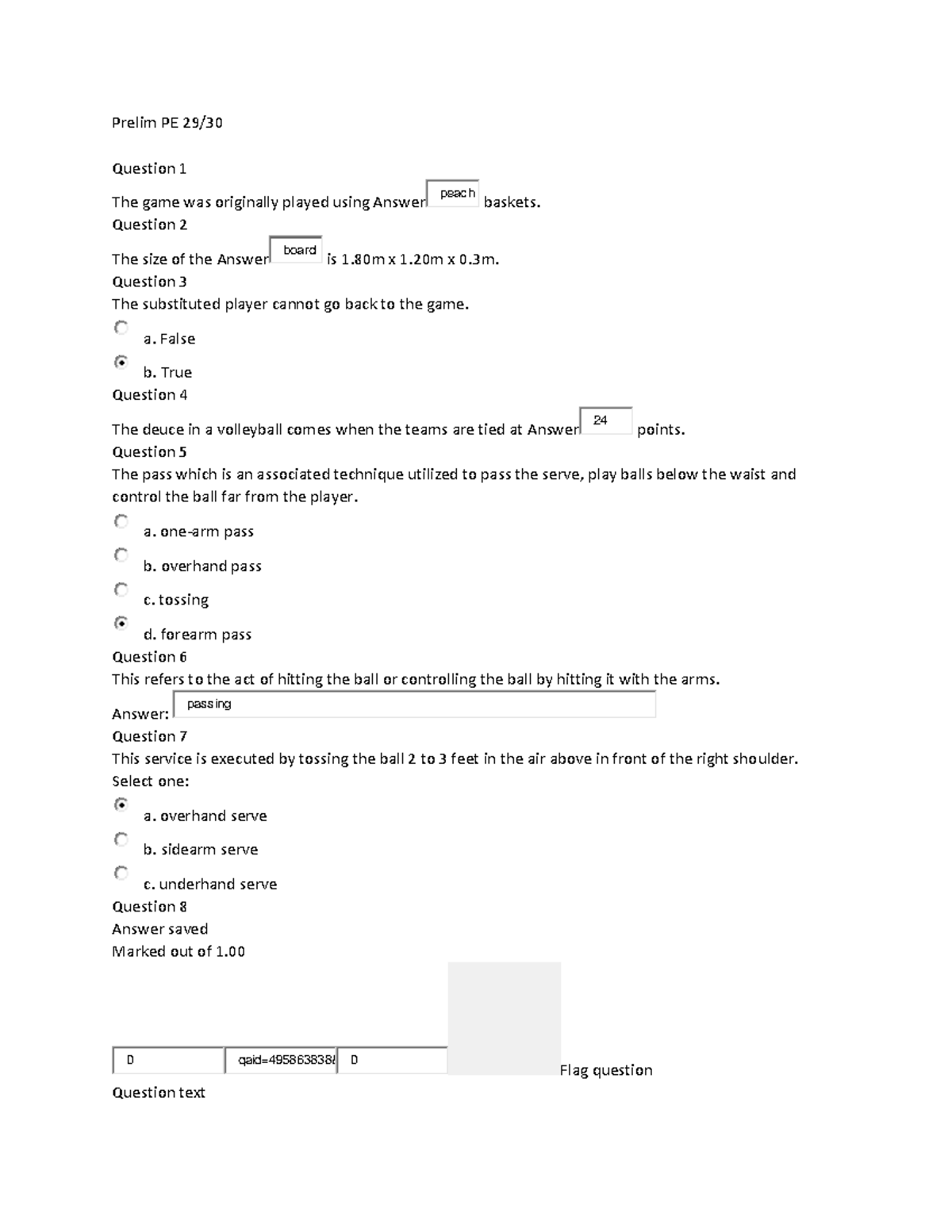 Answer sheet for physical Education - Prelim PE 29/ Question 1 The game ...