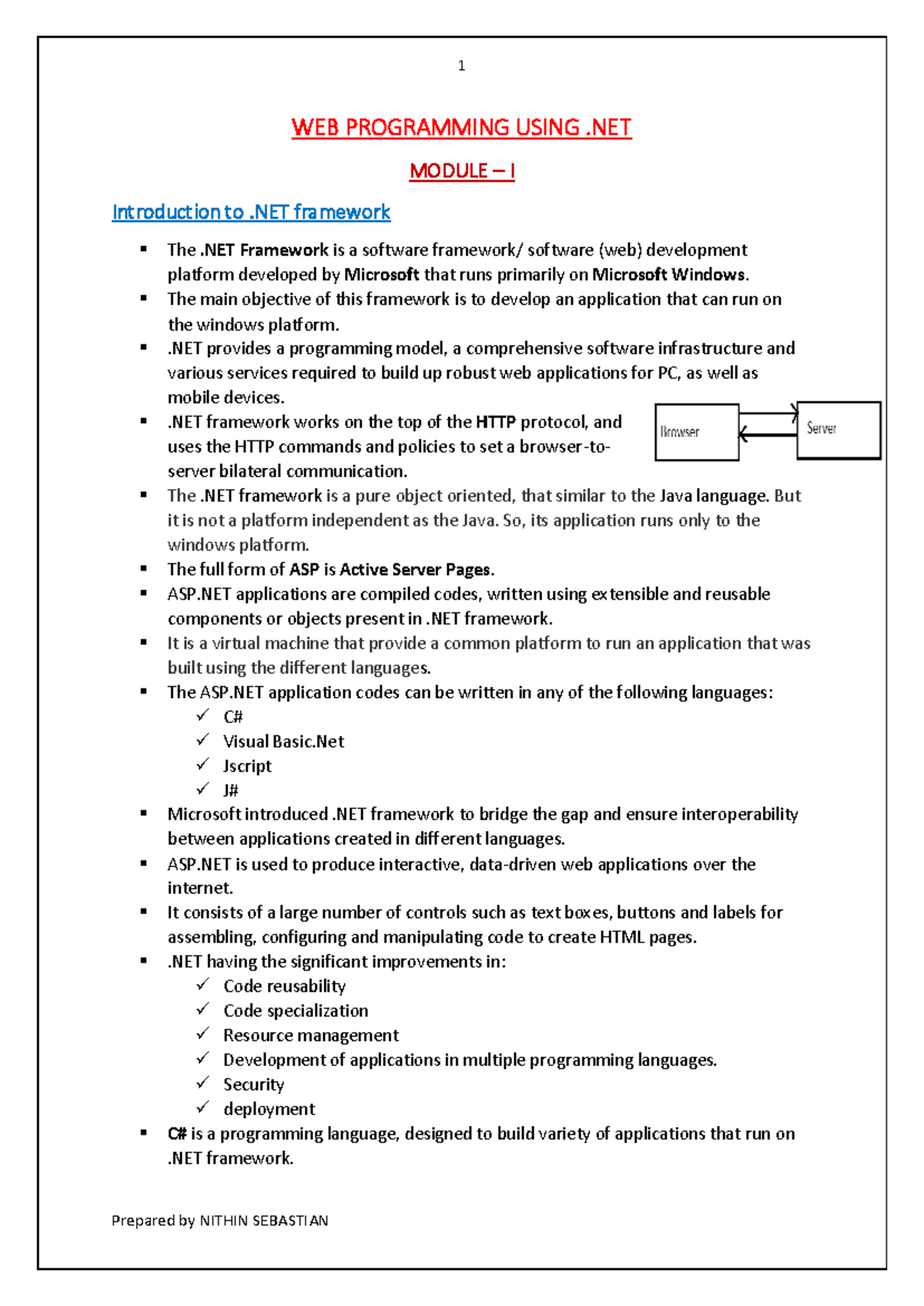 Module 1- Notes - .NET - WEB PROGRAMMING USING .NET MODULE – I ...