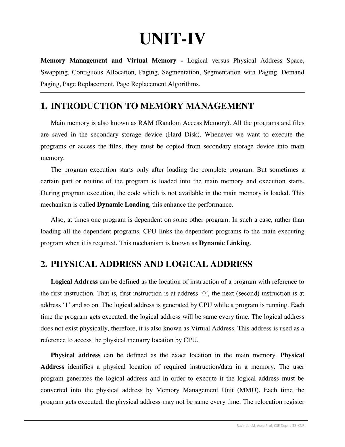 OS - Notes R18 UNIT IV - UNIT-IV Memory Management And Virtual Memory ...