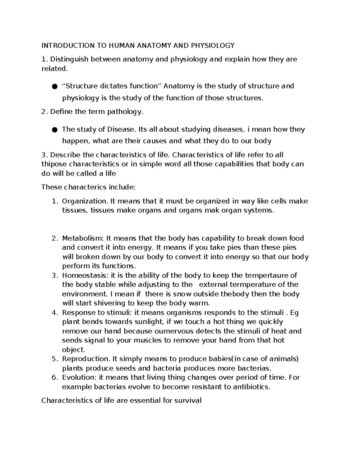 Anat Week 1 Notes 1 - Summary anatomy - INTRODUCTION TO HUMAN ANATOMY ...