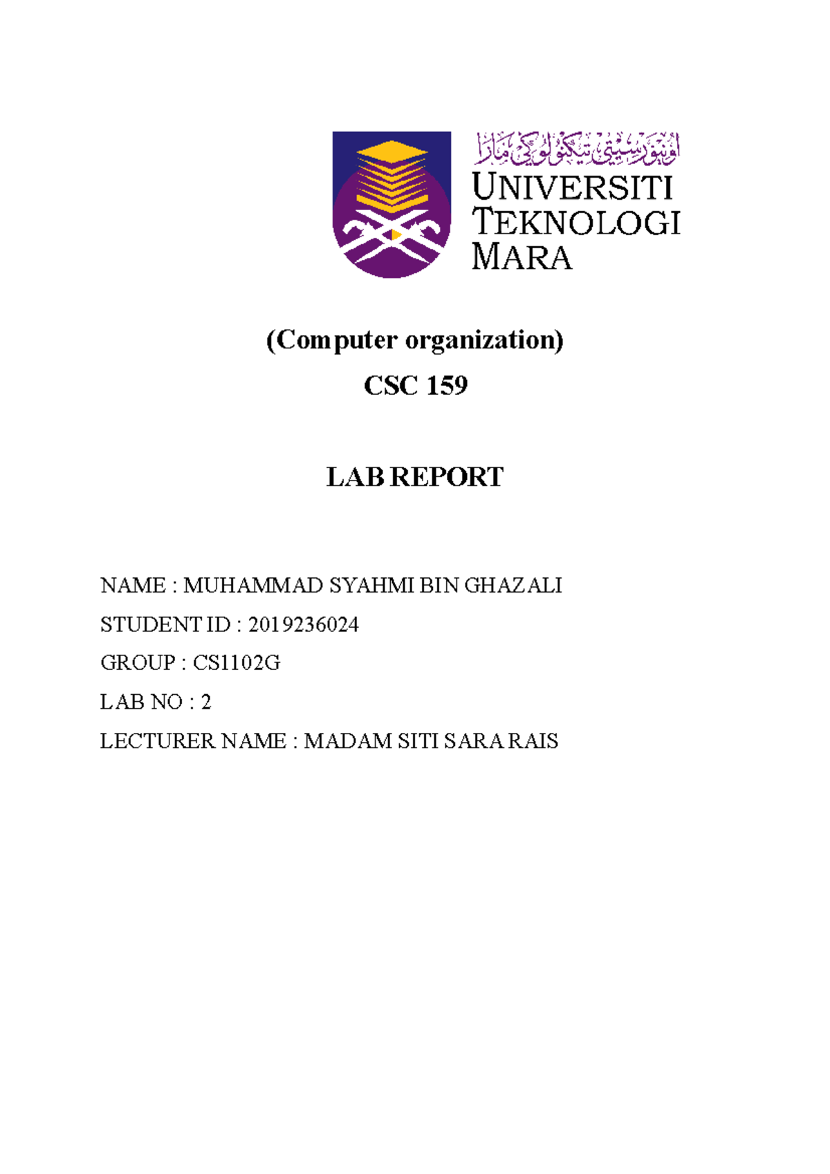 LAB Report 2 - nothing - (Computer organization) CSC 159 LAB REPORT ...