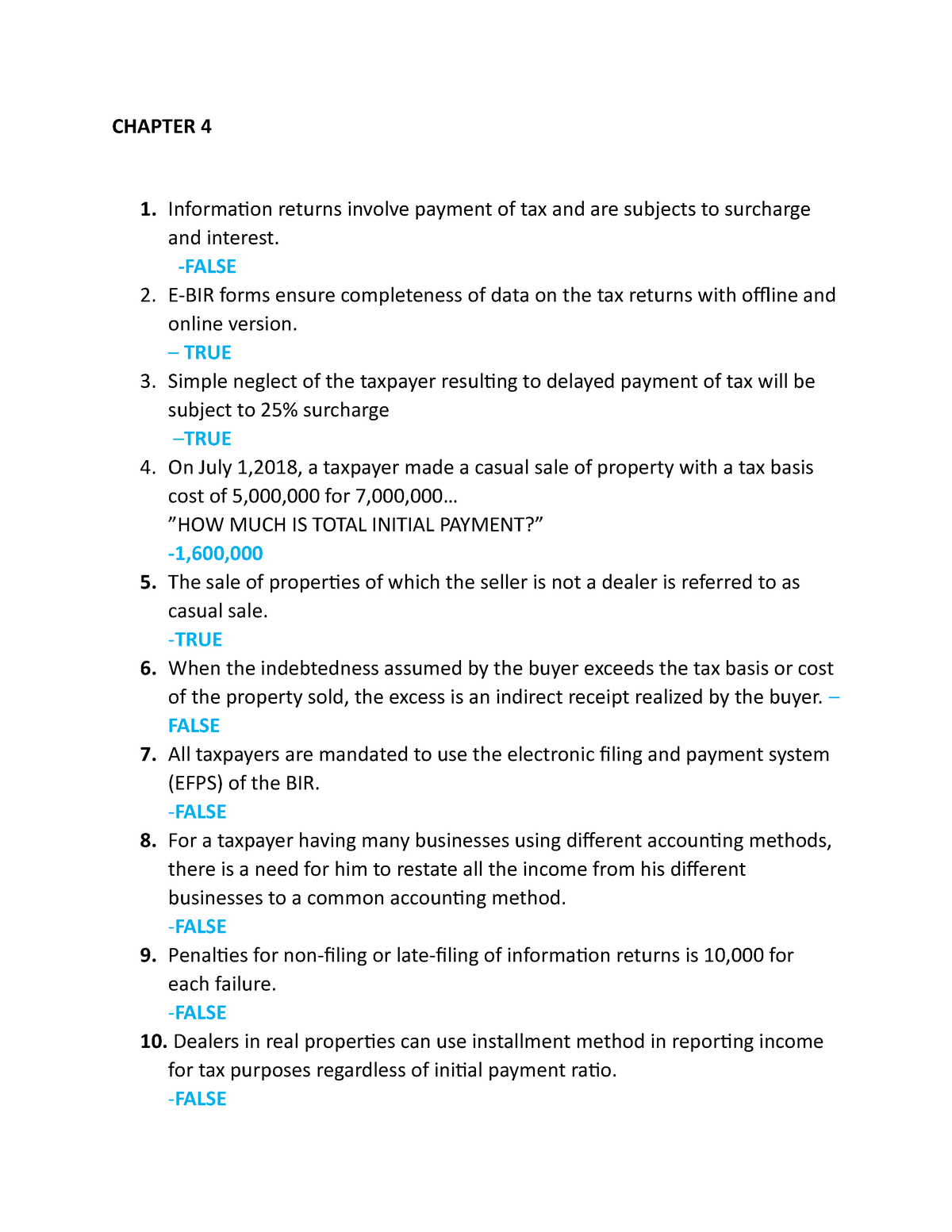 Chapter 4 TAX Answer KEY - CHAPTER 4 1. Information returns involve ...