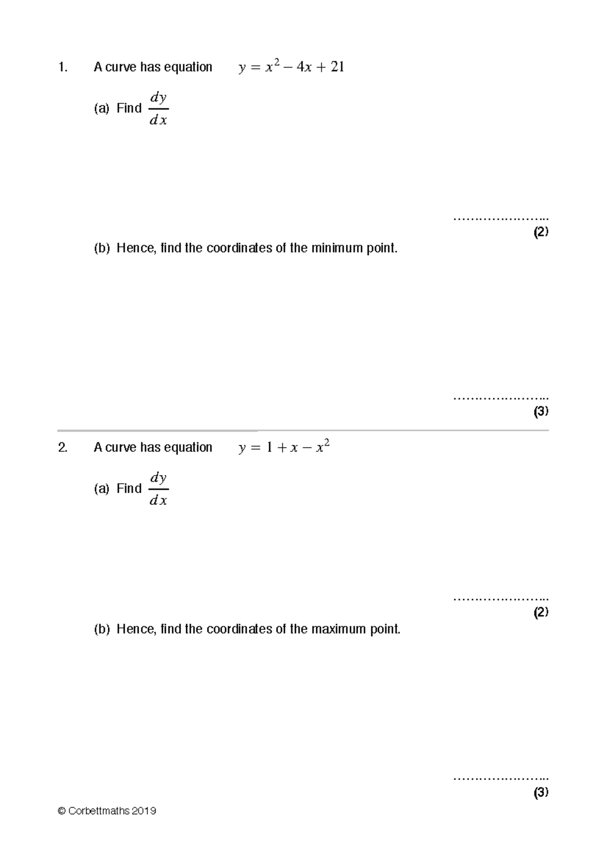 Stationary Points - 1. A curve has equation (a) Find ...