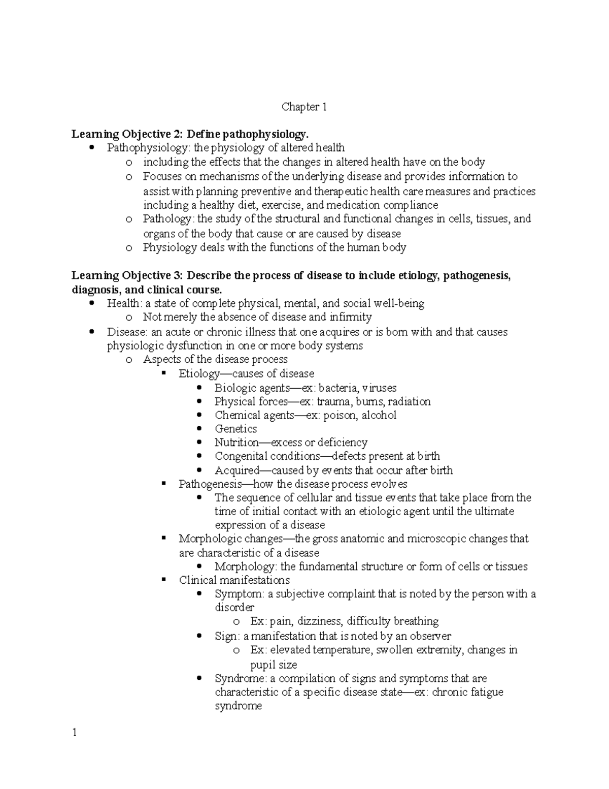 Chapter 1 Intro To Pathophysiology - Chapter 1 Learning Objective 2 ...