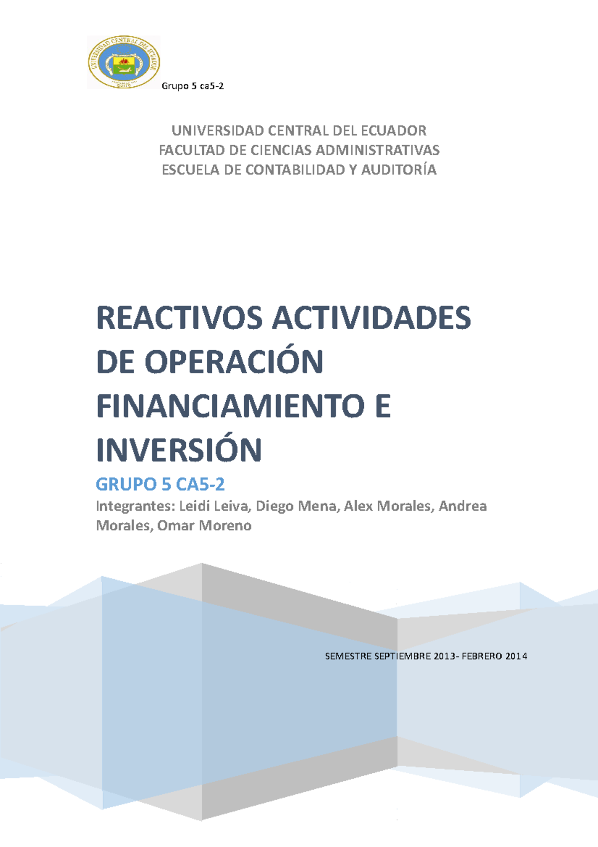 Reactivos Actividades DE Operación Financiamiento E Inversión - Grupo 5 ...