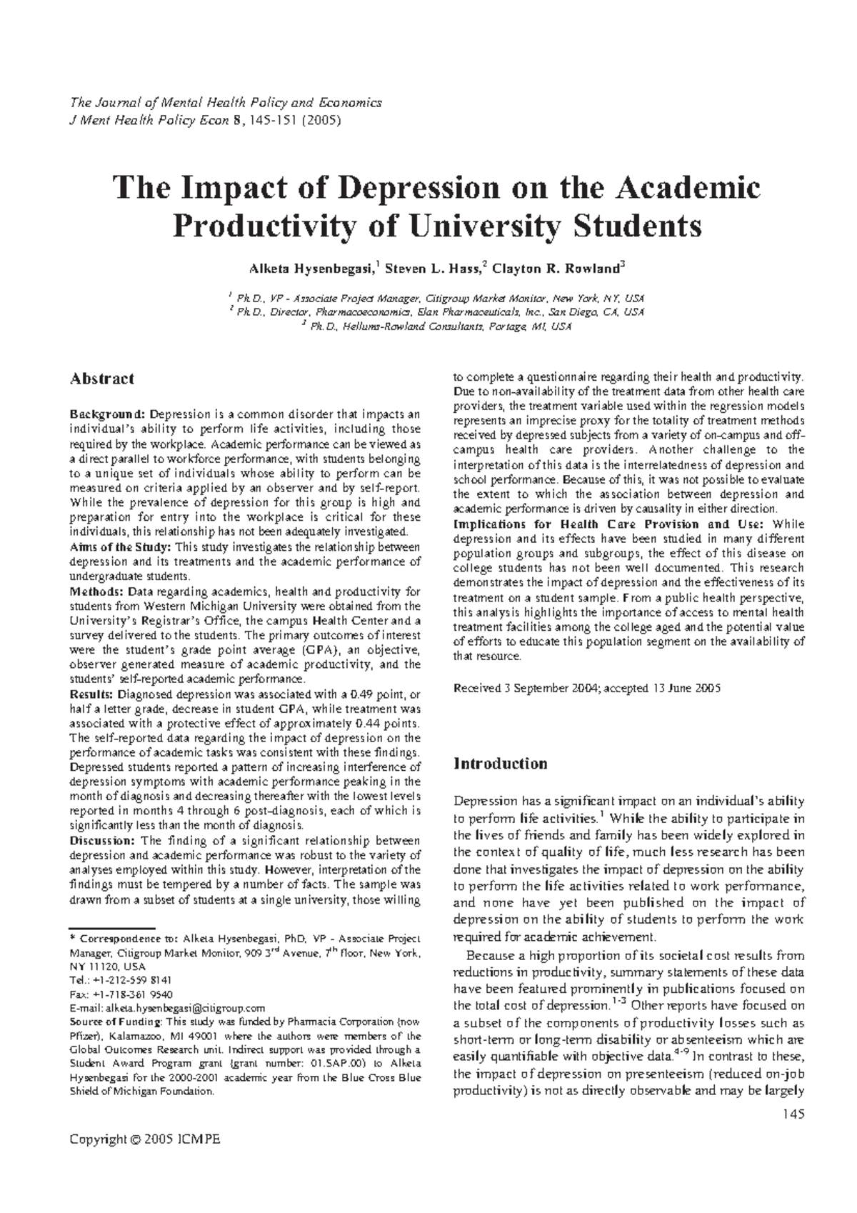 The impact of depression on the academic - The Journal of Mental Health ...