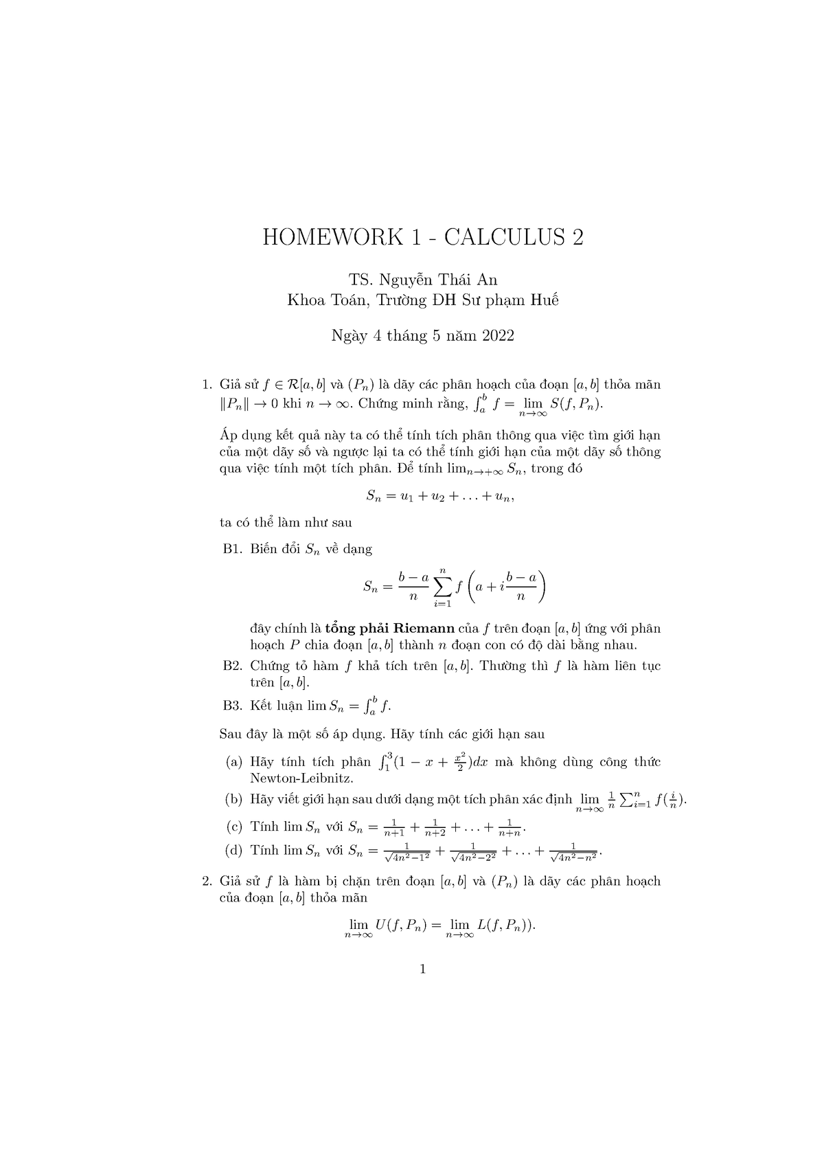 HW1 Calculus 2 - Cal2 G123 Note06062022 - HOMEWORK 1 - CALCULUS 2 TS ...