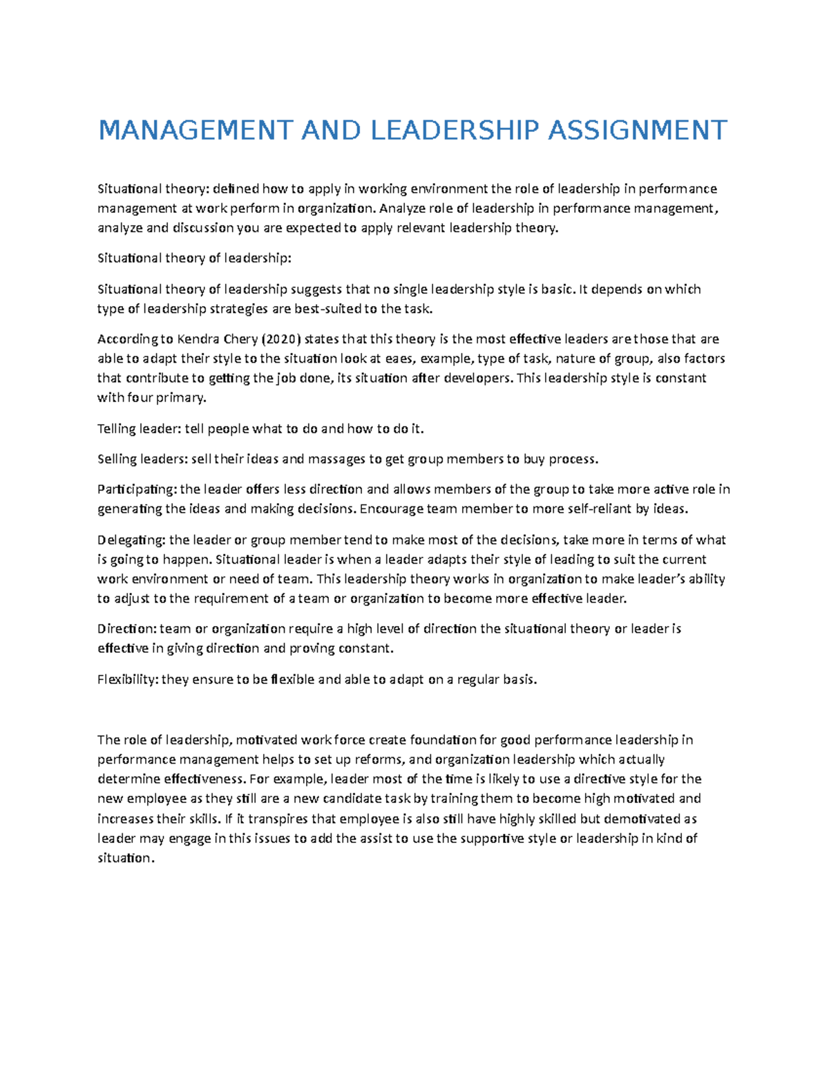 Management AND Leadership Assignment - MANAGEMENT AND LEADERSHIP ...