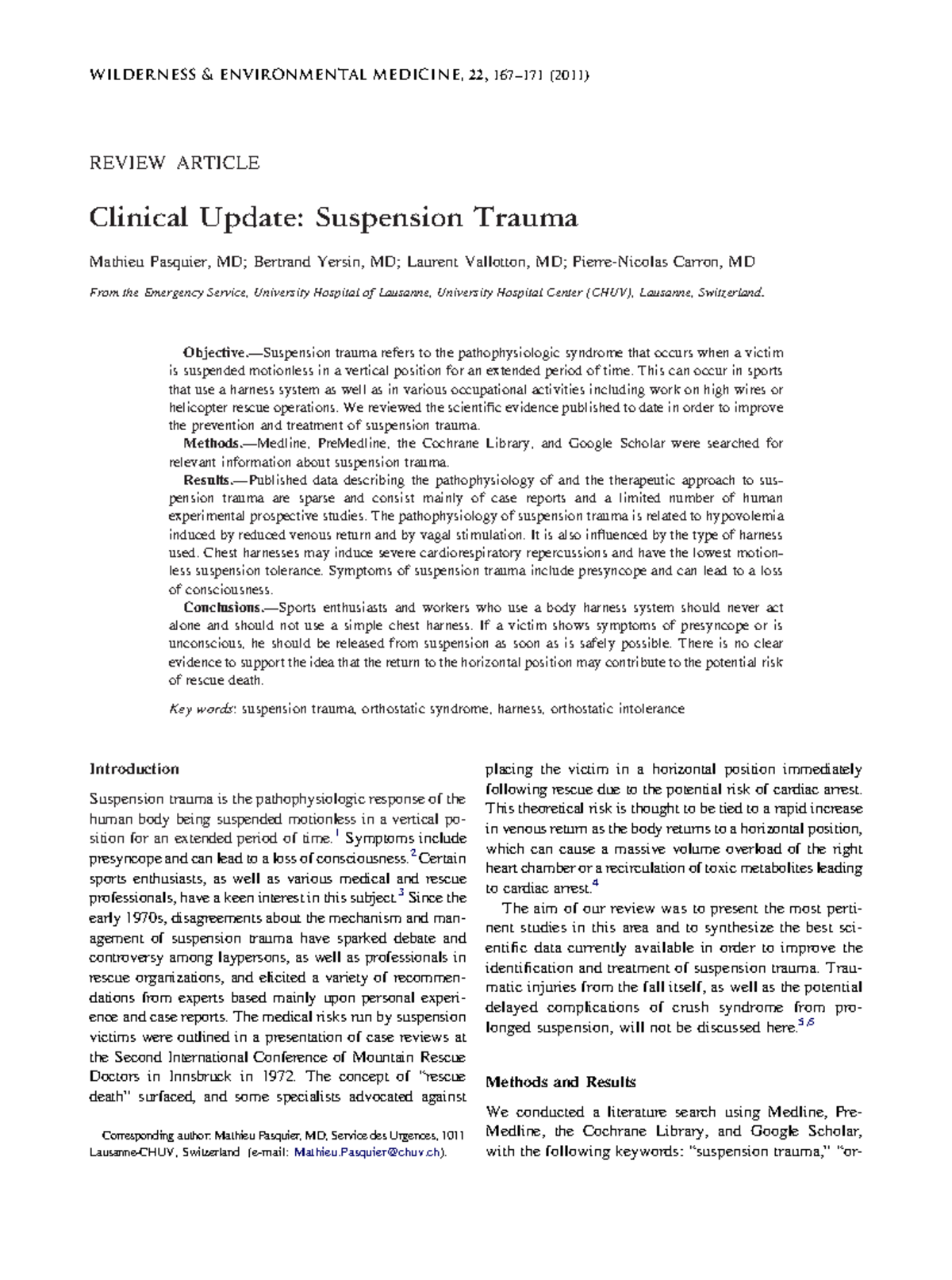Trauma por suspencion evidencia 2 REVIEW ARTICLE Clinical Update
