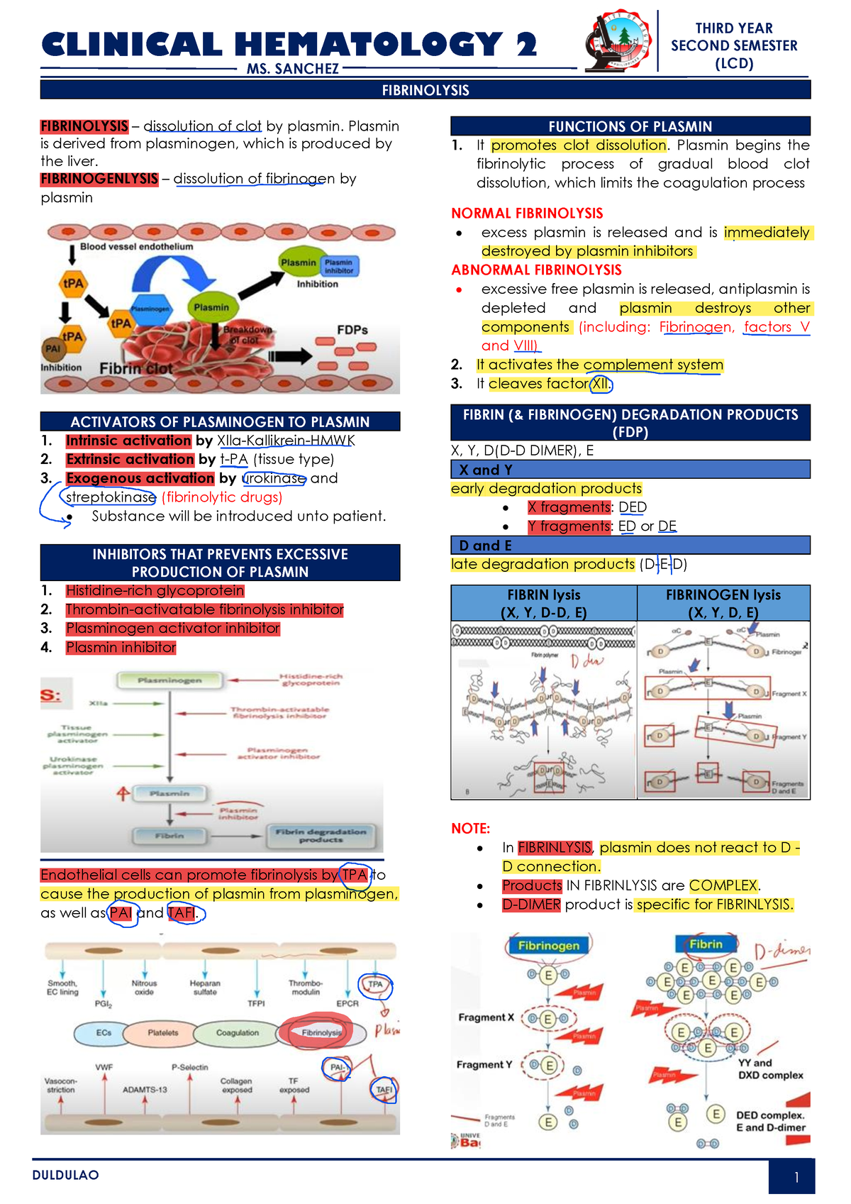 Fibrinolysis Hematl 2 Duldulao LCD - CLINICAL HEMATOLOGY 2 FIBRINOLYSIS ...