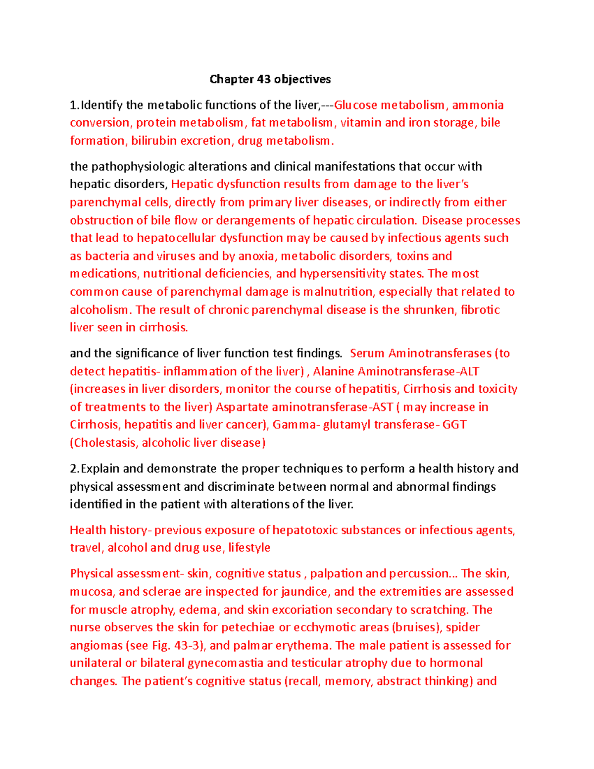 My Study guide Medical surgical exam 2 Chapter 43 objectives 1 the