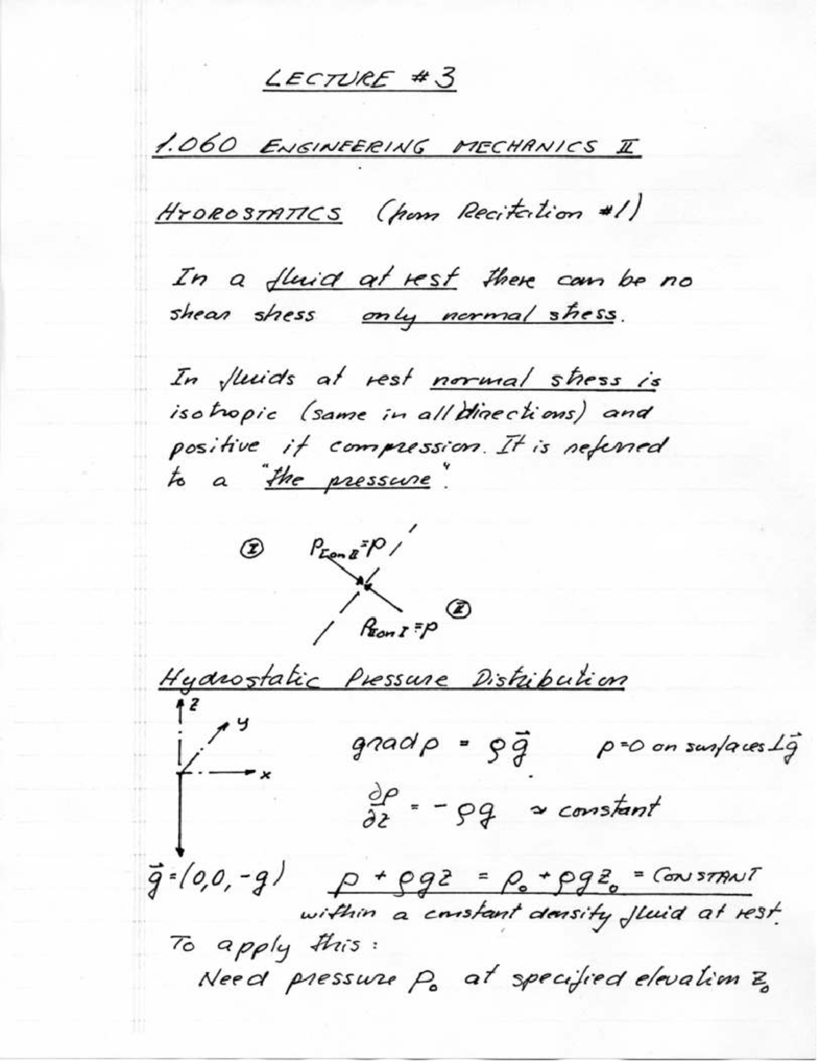 Lecture 3 - Hydrostatics, - MEM 220 - Studocu