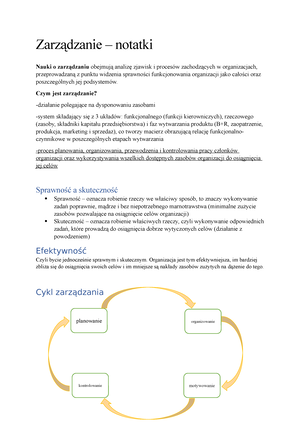 Zarządzanie - Notatki Z Podstaw Zarządzania - Studocu