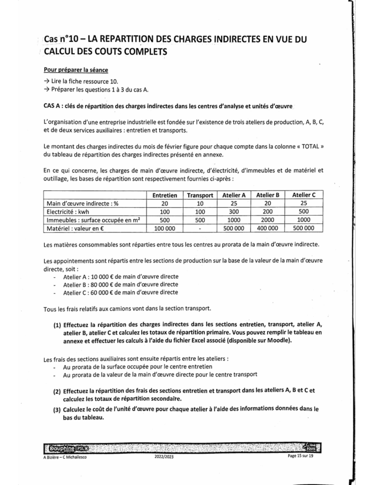 Dauphine Cas 10 Et 11 Cag - Comptabilité Analytique - Studocu