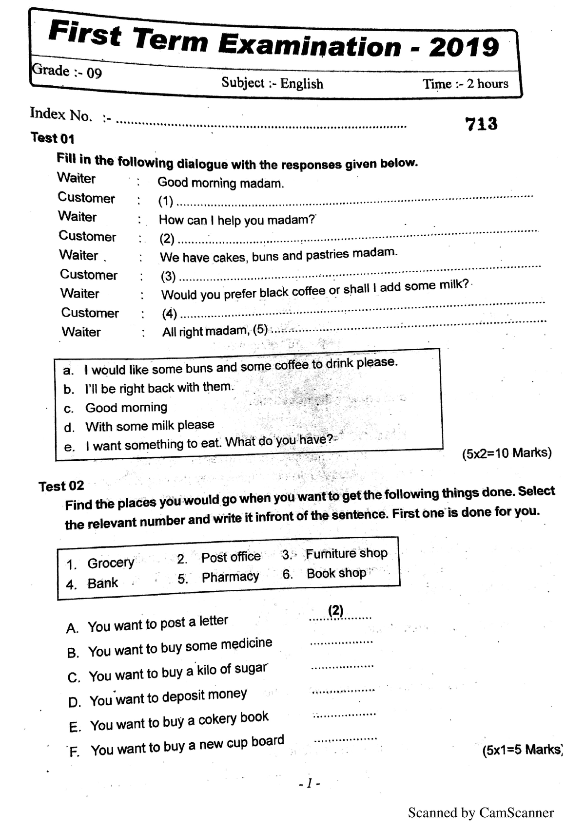 1 English Grade 9 - First Term Test 2019 - Mullative Zone - UOP - Studocu