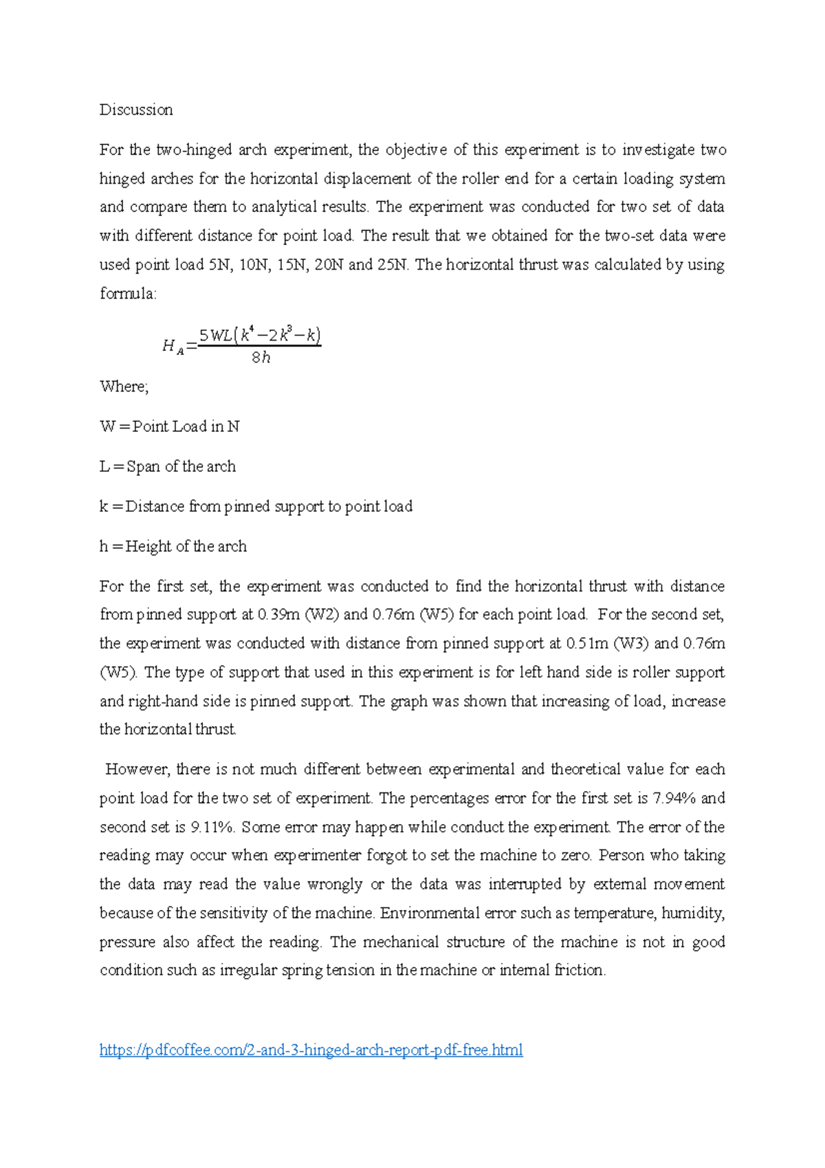 two hinged arch experiment lab report