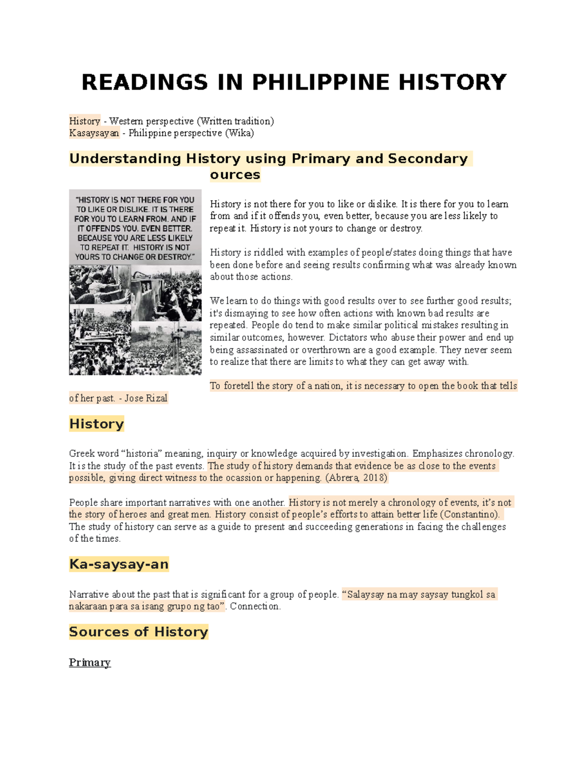 Rph notes - Readings in Philippine History - READINGS IN PHILIPPINE ...