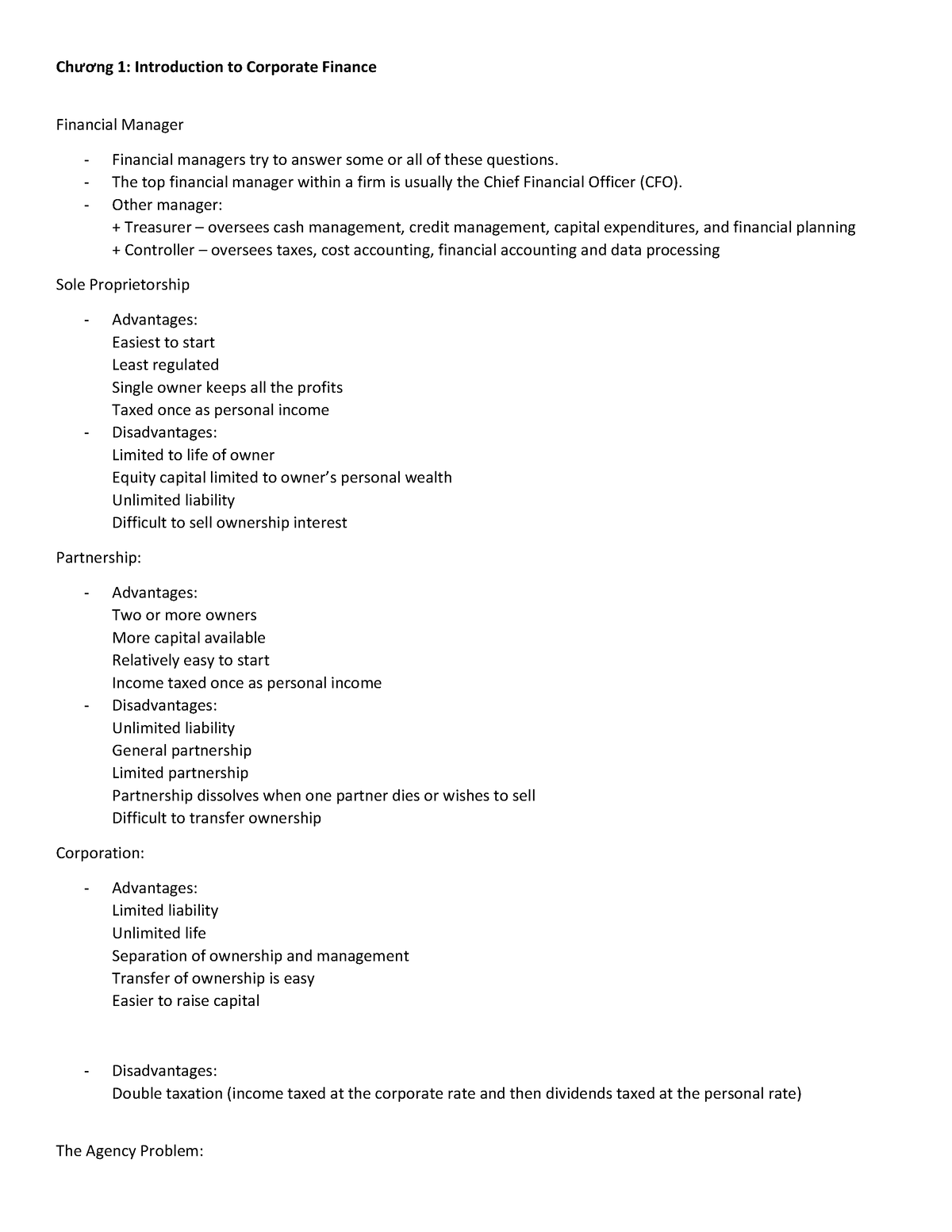 Theories and formulas of Corporate Finance - Chương 1: Introduction to ...