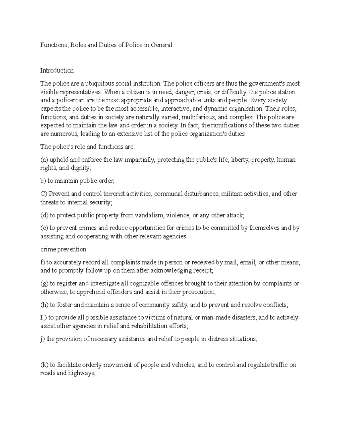 Functions of of Police - Lecture notes 1 - Functions, Roles and Duties ...