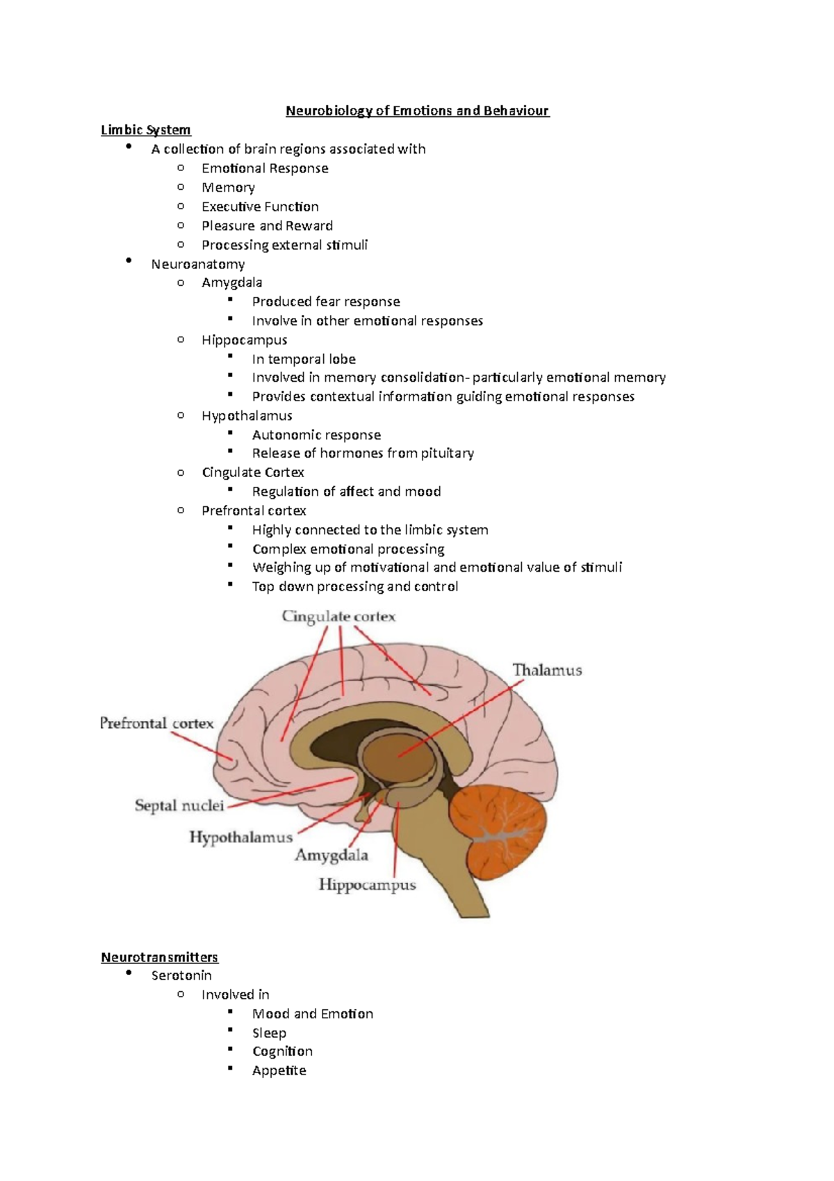 Neurobiology of Emotions and Behaviour - Studocu