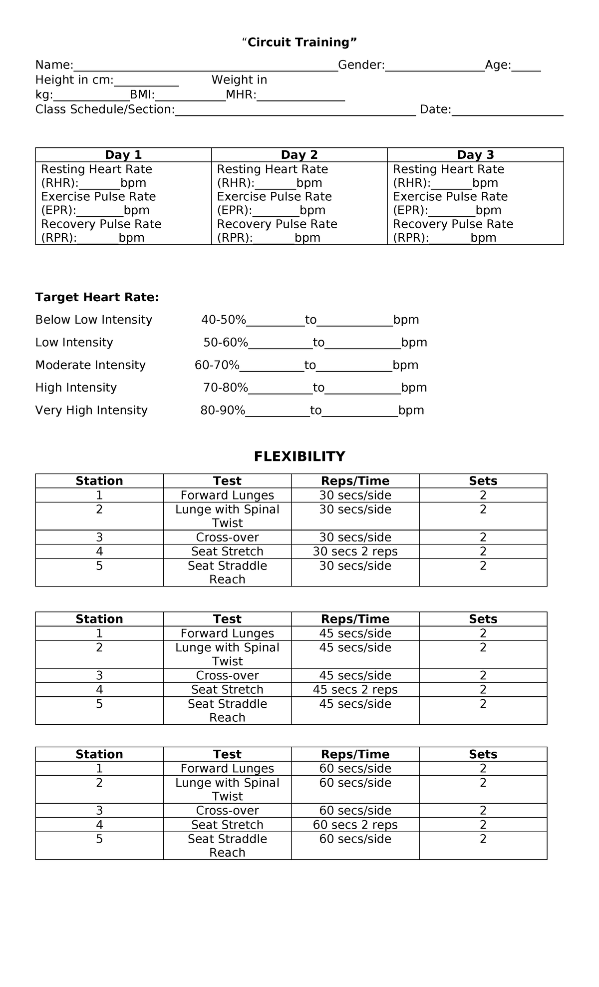 Circuit-Training - “Circuit Training” Name:Gender:Age: Height in cm ...