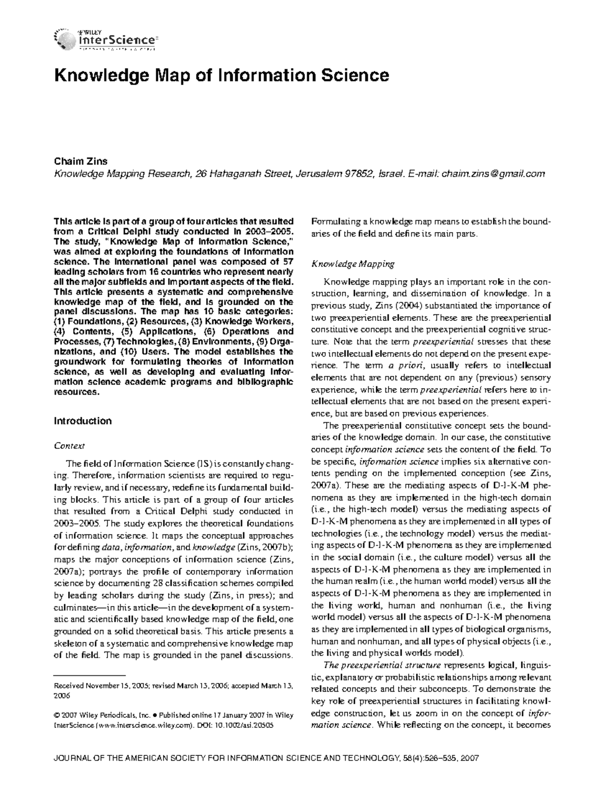 Zinz - Map of Information Science as explained by Zinz. - This article ...