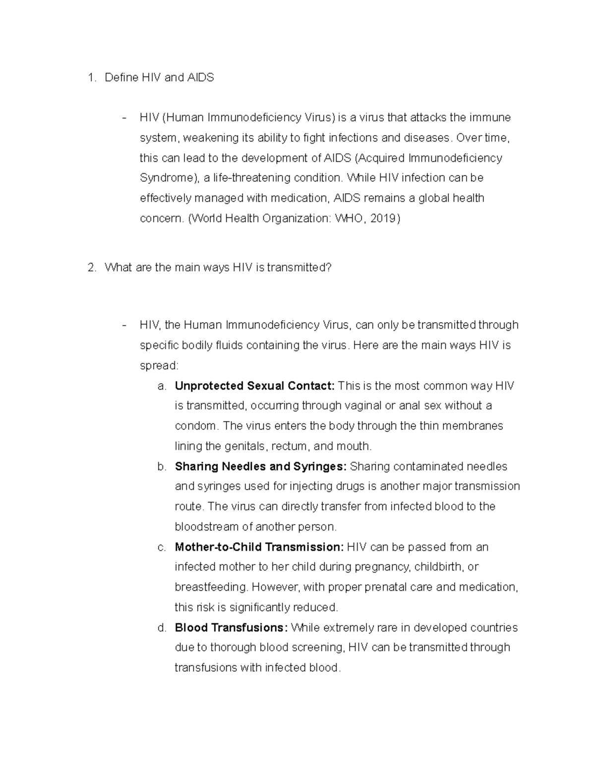 HIV AIDS Awareness Activity - Define HIV and AIDS HIV (Human ...