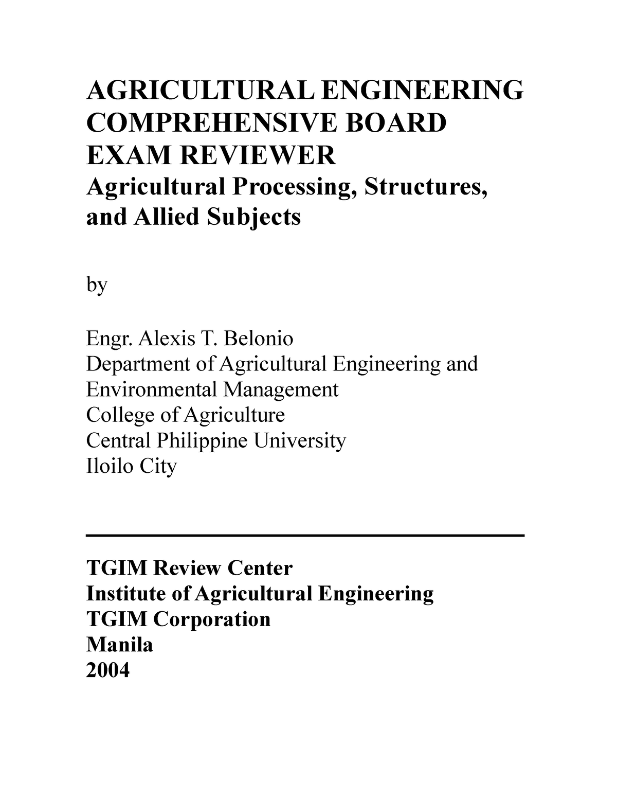 AE Board Exam Reviewer 1 AGRICULTURAL ENGINEERING COMPREHENSIVE BOARD