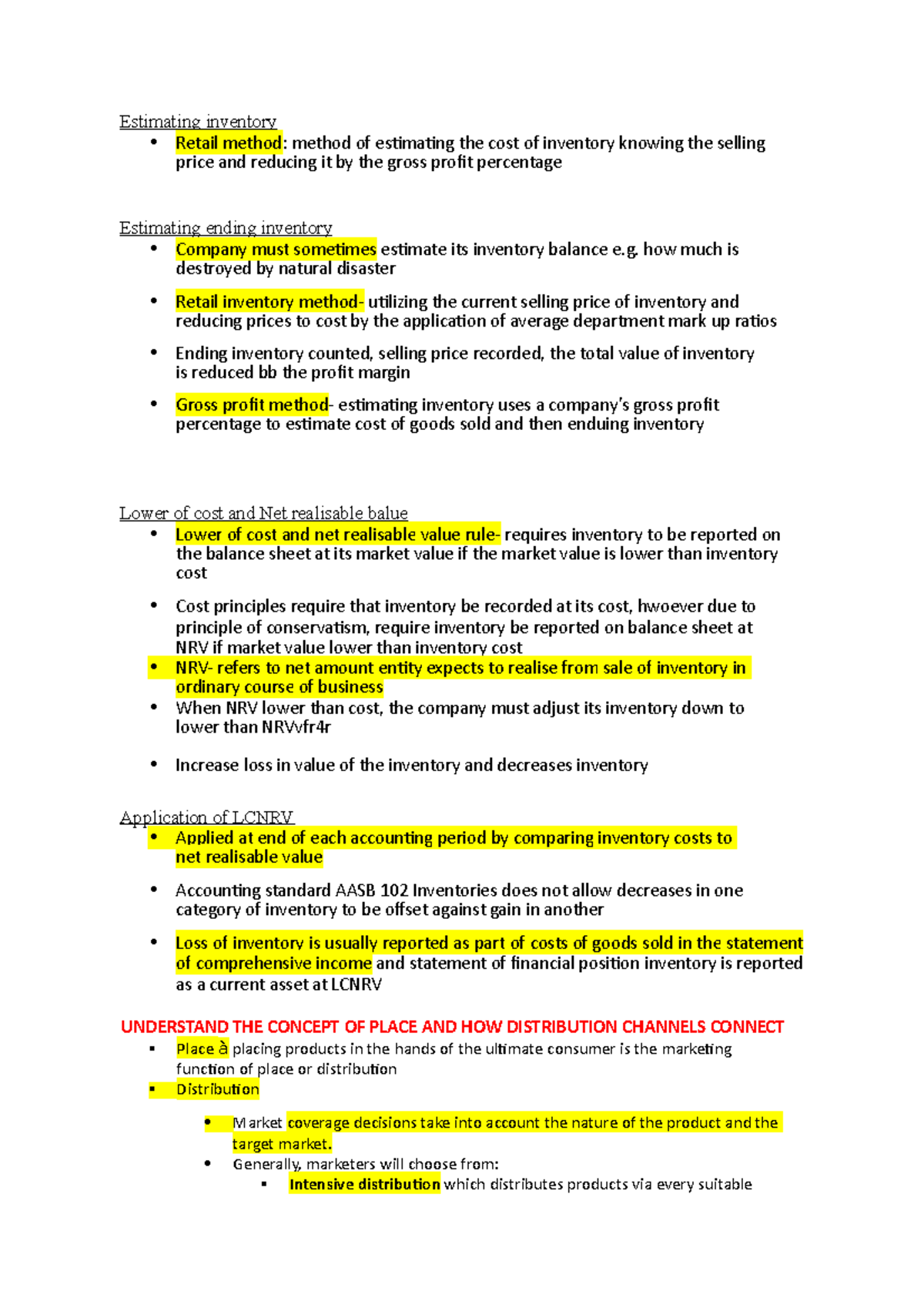 Week 9 - Lecture notes 9 - Estimating inventory Retail method: method ...
