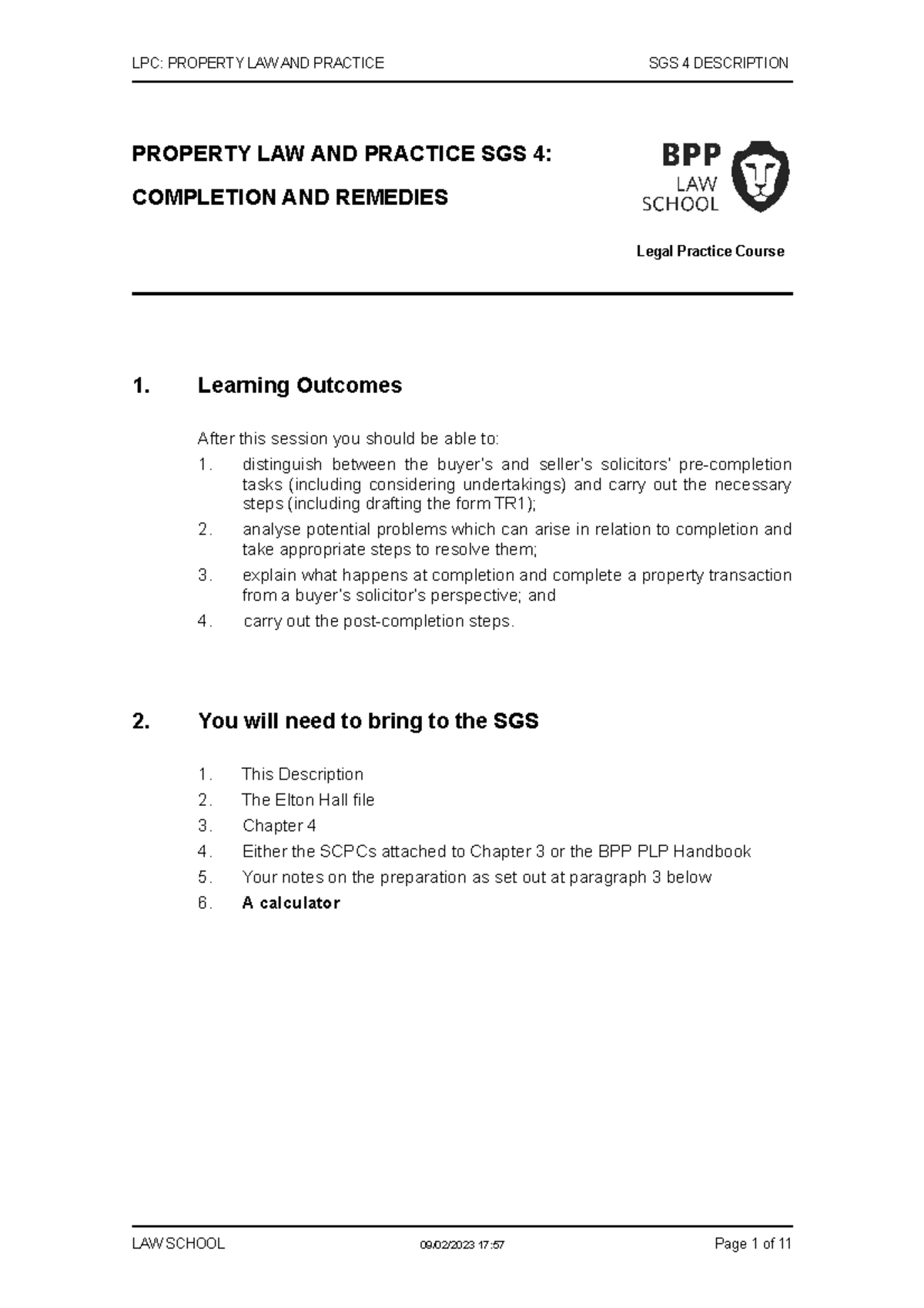 Property SGS 4 Description 2223 LPC PROPERTY LAW AND PRACTICE SGS 4