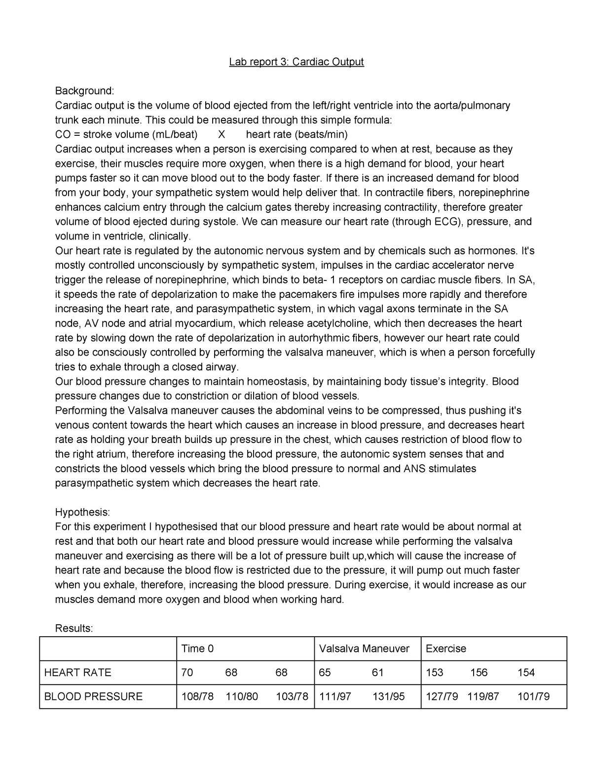 Lab Report 3 Cardiac Output Studocu