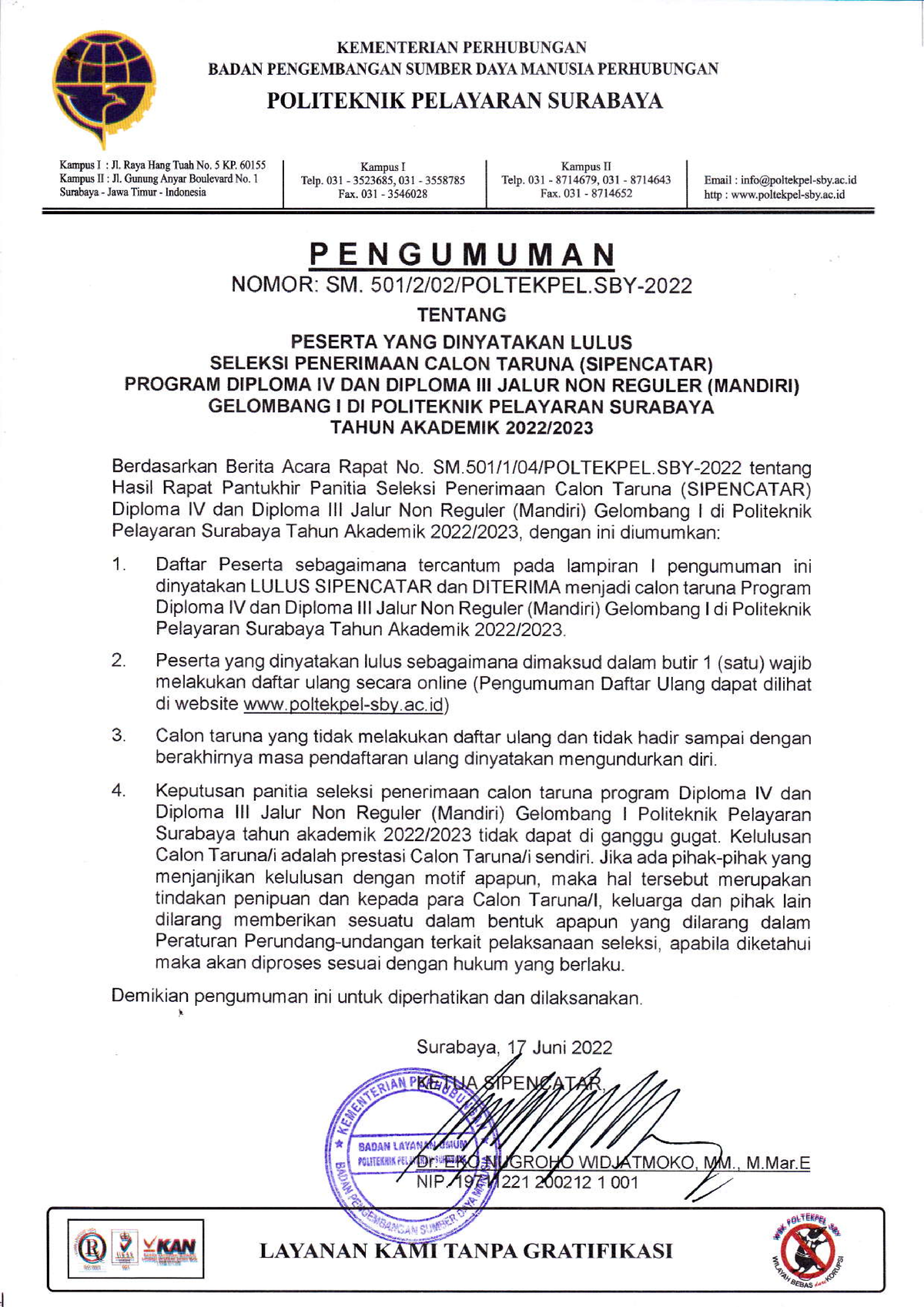 Pengumuman Kelulusan Mandiri GEL I - KEMENTERIAN PERIIUBUNGAN ####### B ...