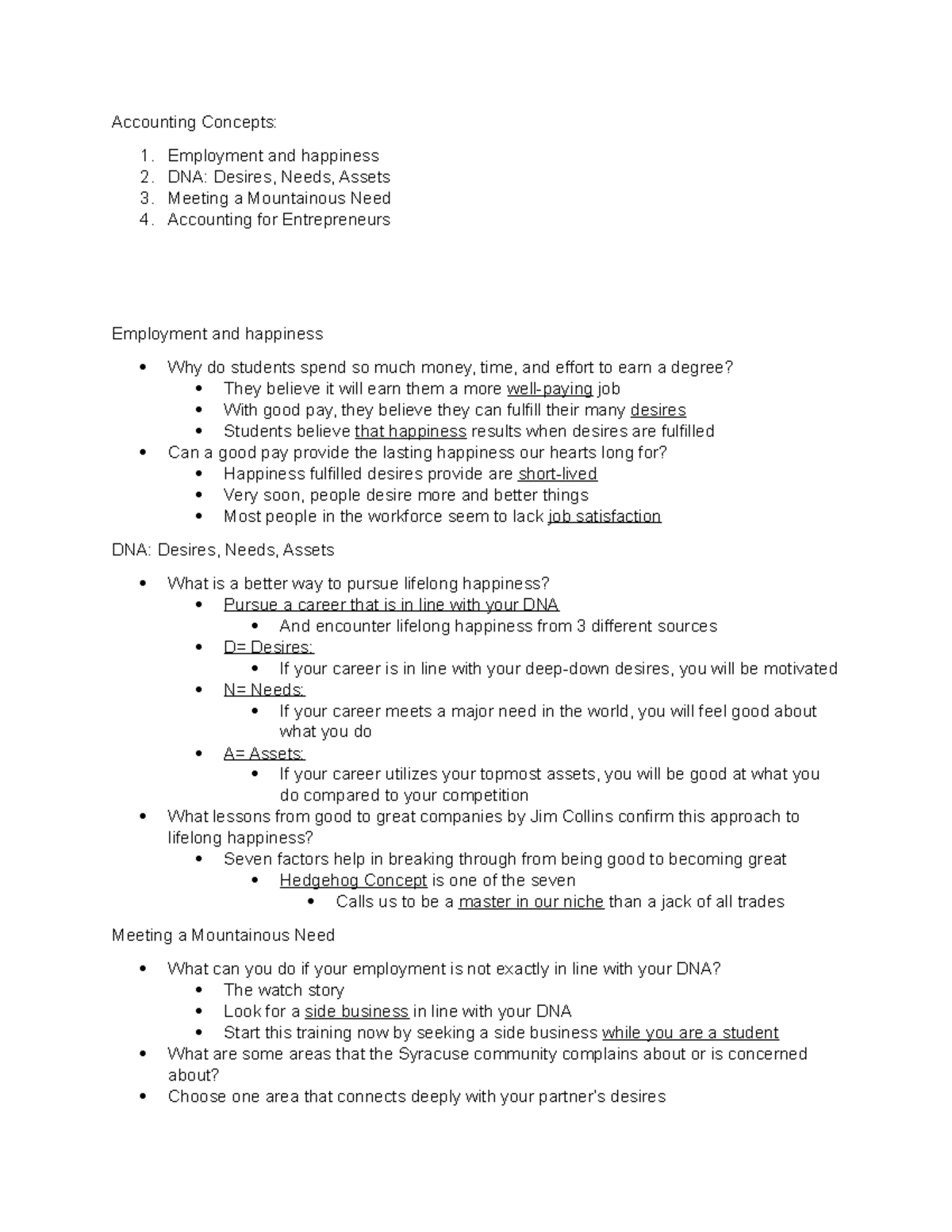 Chapter 2 - Accounting Concepts: Employment and happiness DNA: Desires ...