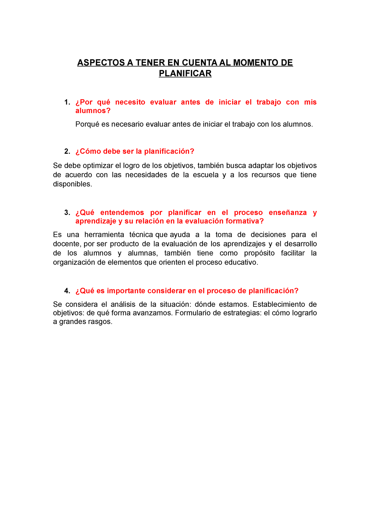 Aspectos A Tener En Cuenta Al Momento De Planificar Aspectos A Tener