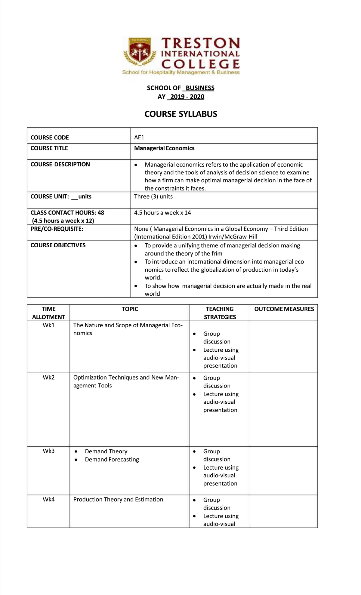 [PDF] Course Syllabus AE11 Managerial Economics WIAC Teaching the