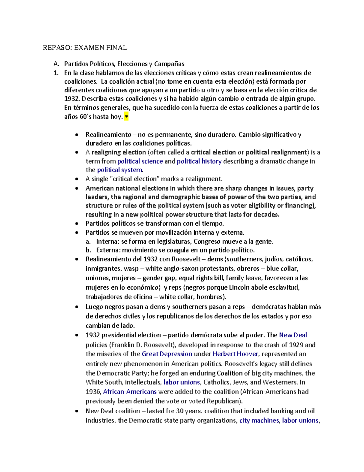 Repaso Final Sistema Político de los Estados Unidos - REPASO: EXAMEN ...