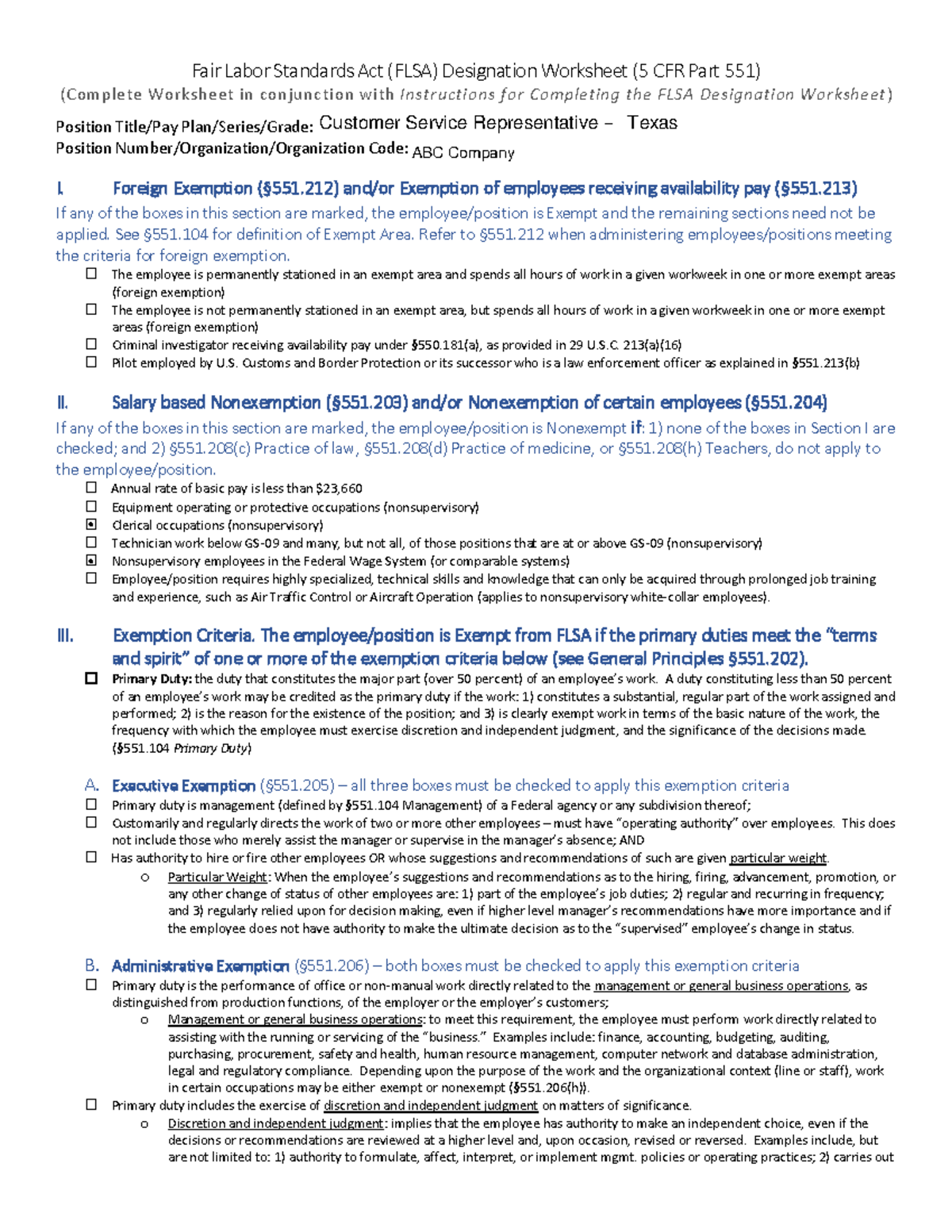 Flsa worksheet instructions - Fair Labor Standards Act (FLSA ...