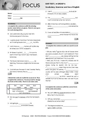 Focus 4 2E Unit Test Dictation Listening Reading Unit2 Group A B ...