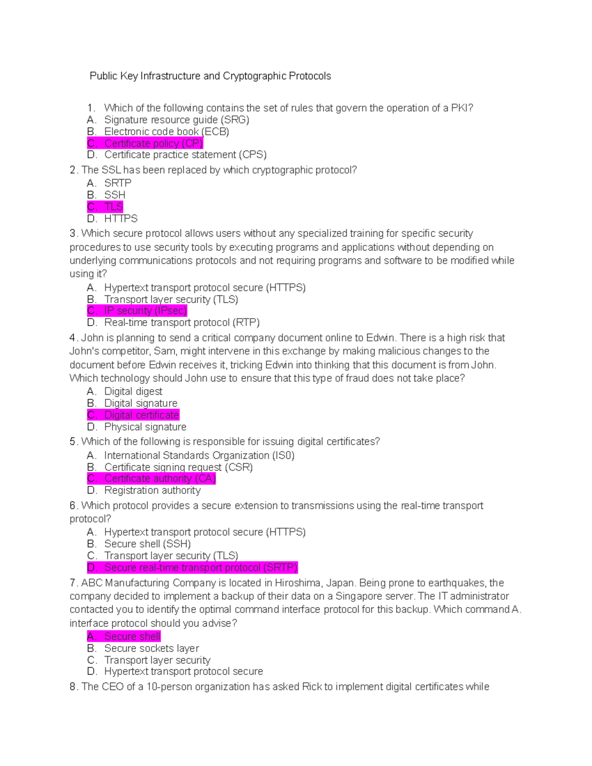 Chapter 7 Practice Questions - Public Key Infrastructure And ...