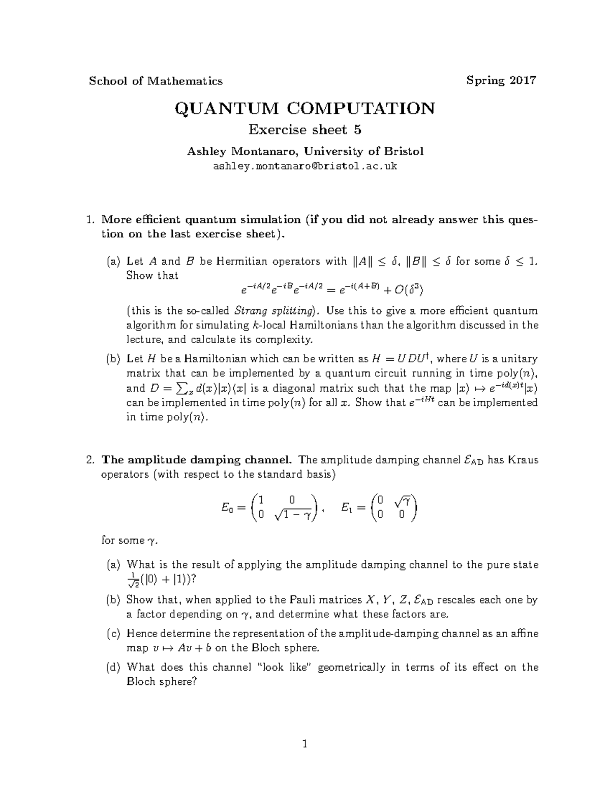 MATHM0023 2016-2017 Problem Sheet 5 - Spring 2017 School of Mathematics ...