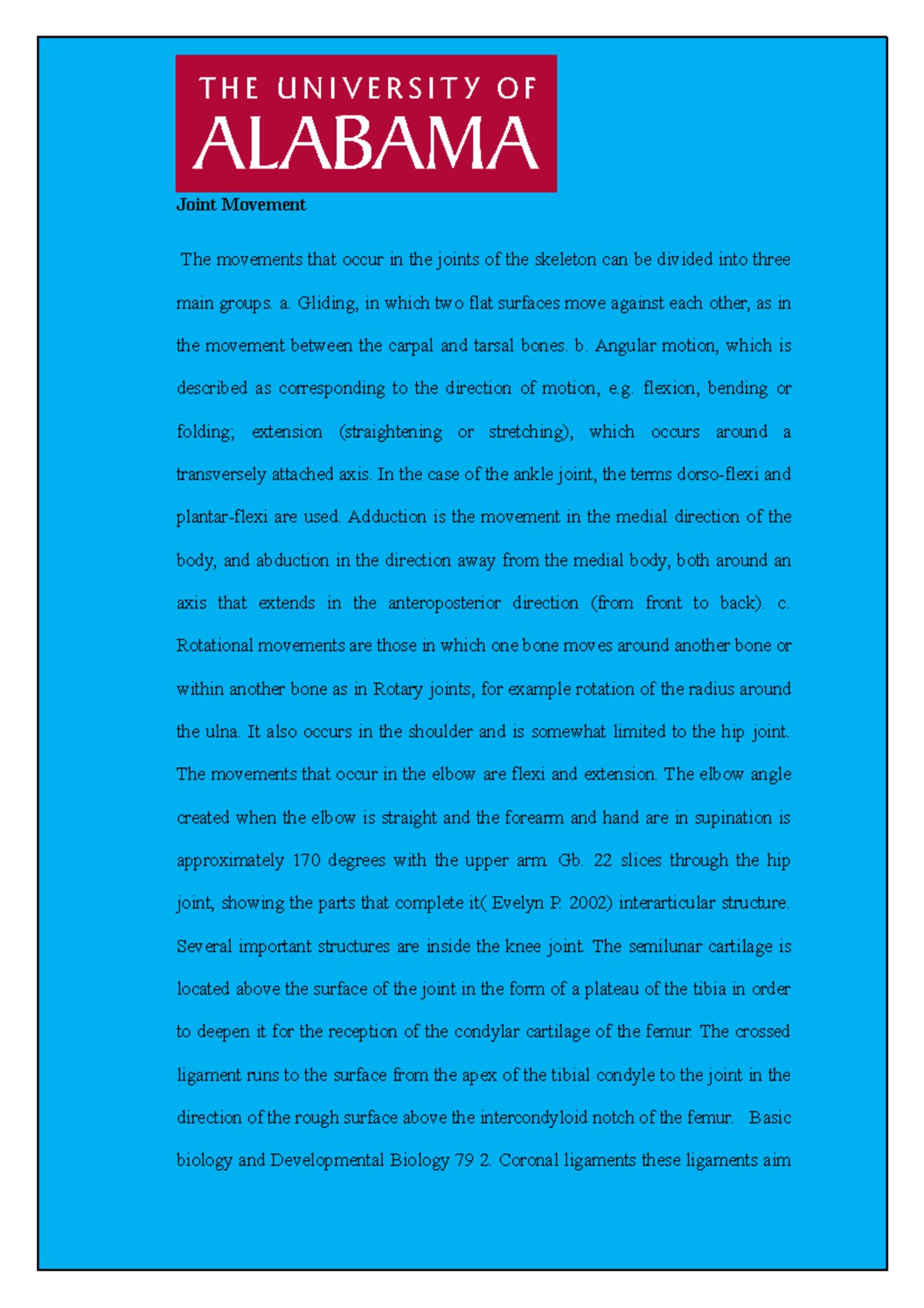 A study Biology - Joint Movement - Joint Movement The movements that ...